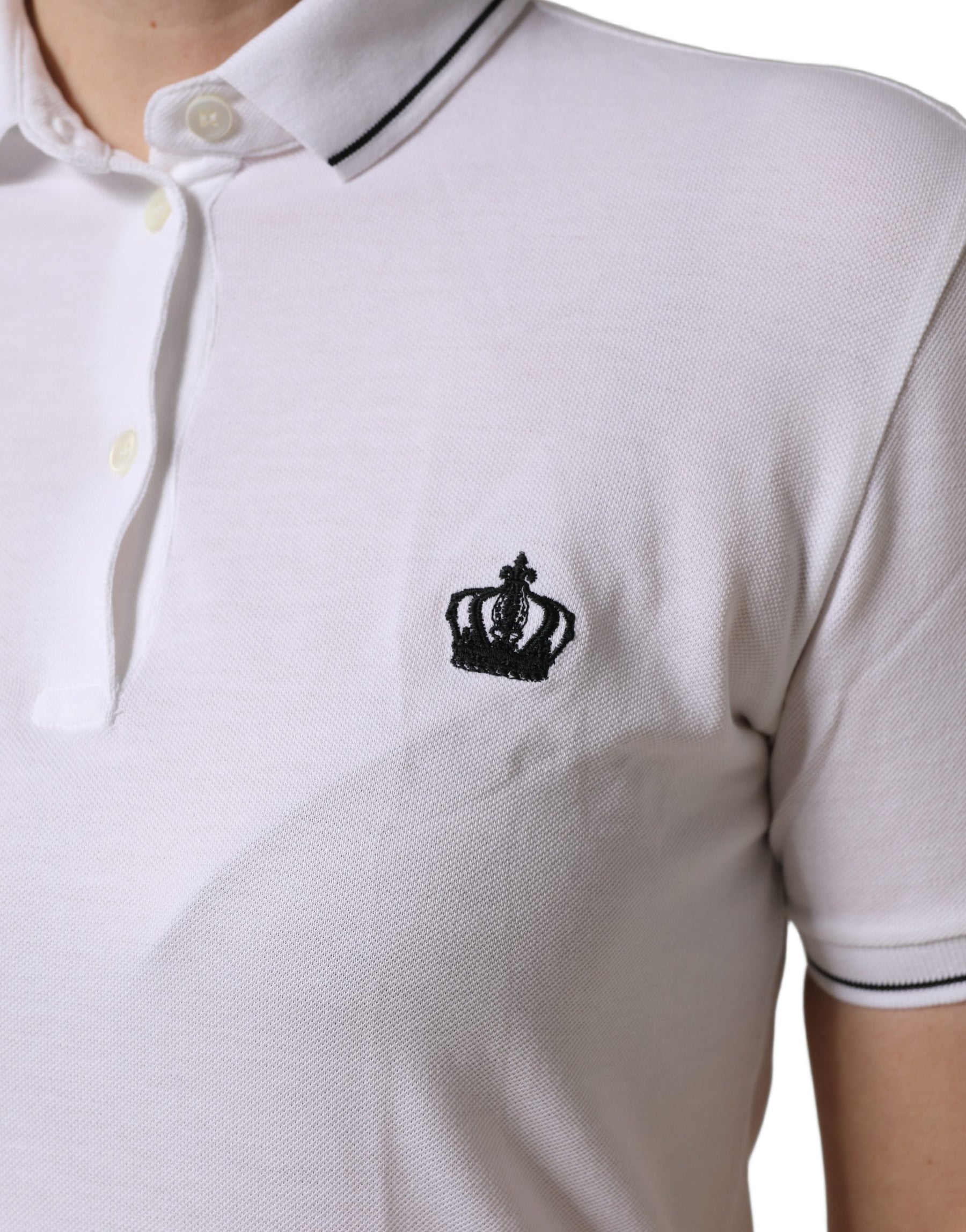 Dolce & Gabbana White Crown Cotton Short Sleeves Polo Top | Regal Royce