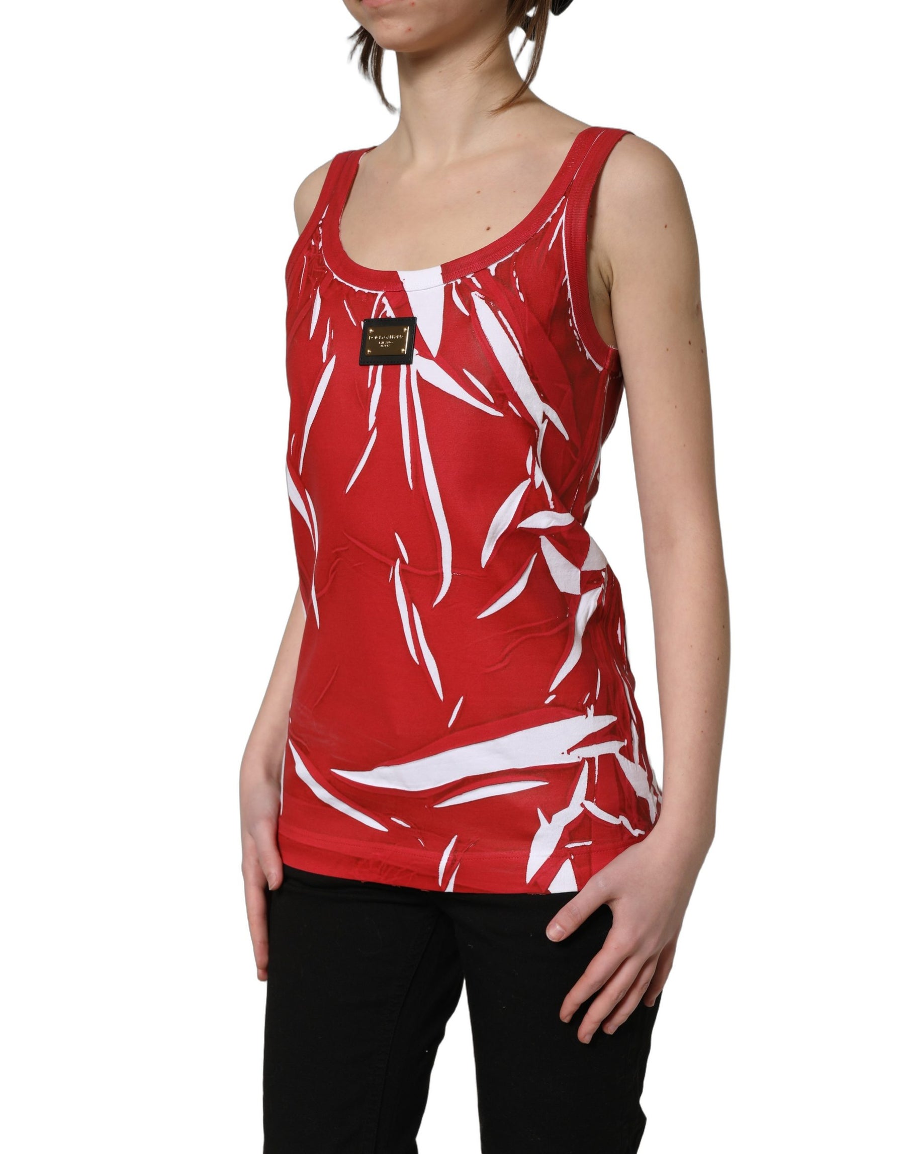 Dolce & Gabbana Red White Abstract Cotton Sleeveless Tank Top | Regal Royce