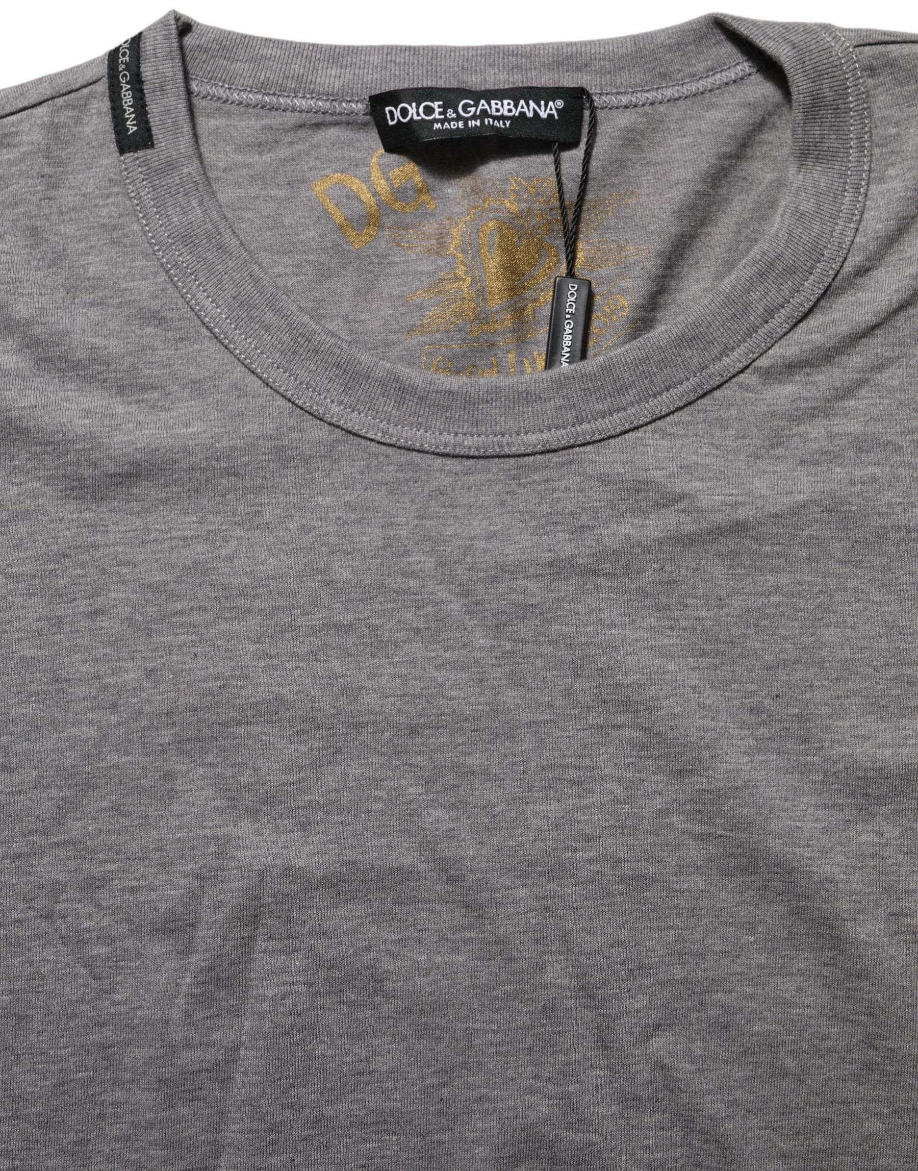Dolce & Gabbana Grey Cotton Short Sleeves Crew Neck T-shirt | Regal Royce