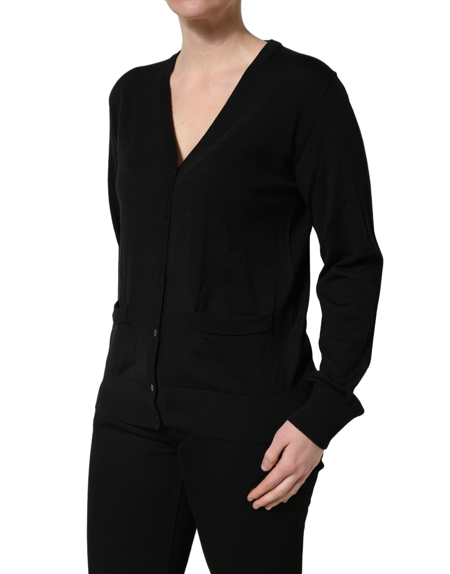 Dolce & Gabbana Black Wool Knit Button Cardigan Sweater | Regal Royce