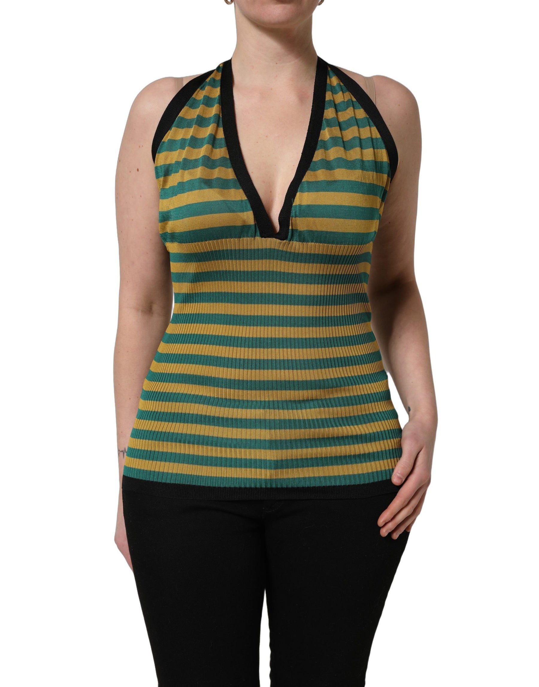 Dolce & Gabbana Multicolor Stripes Wool Knit Halter Tank Top | Regal Royce