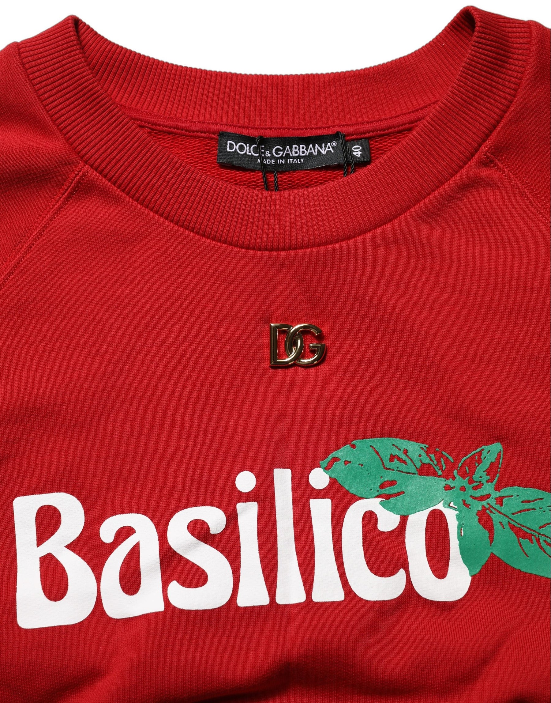 Dolce & Gabbana Red Cotton Cropped Basilico Sweatshirt Sweater | Regal Royce