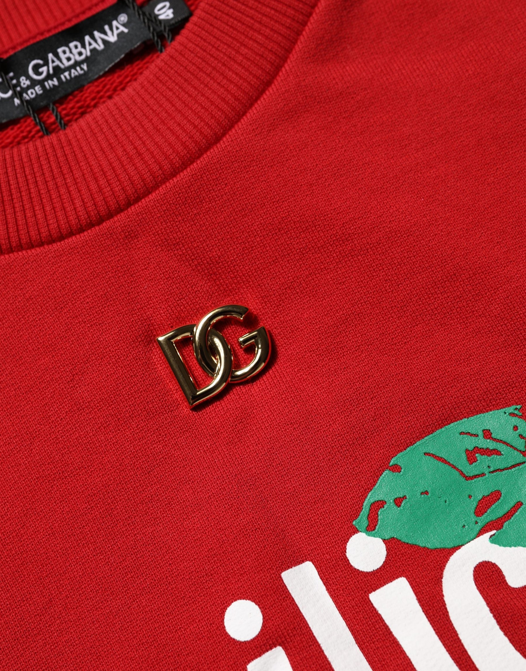 Dolce & Gabbana Red Cotton Cropped Basilico Sweatshirt Sweater | Regal Royce