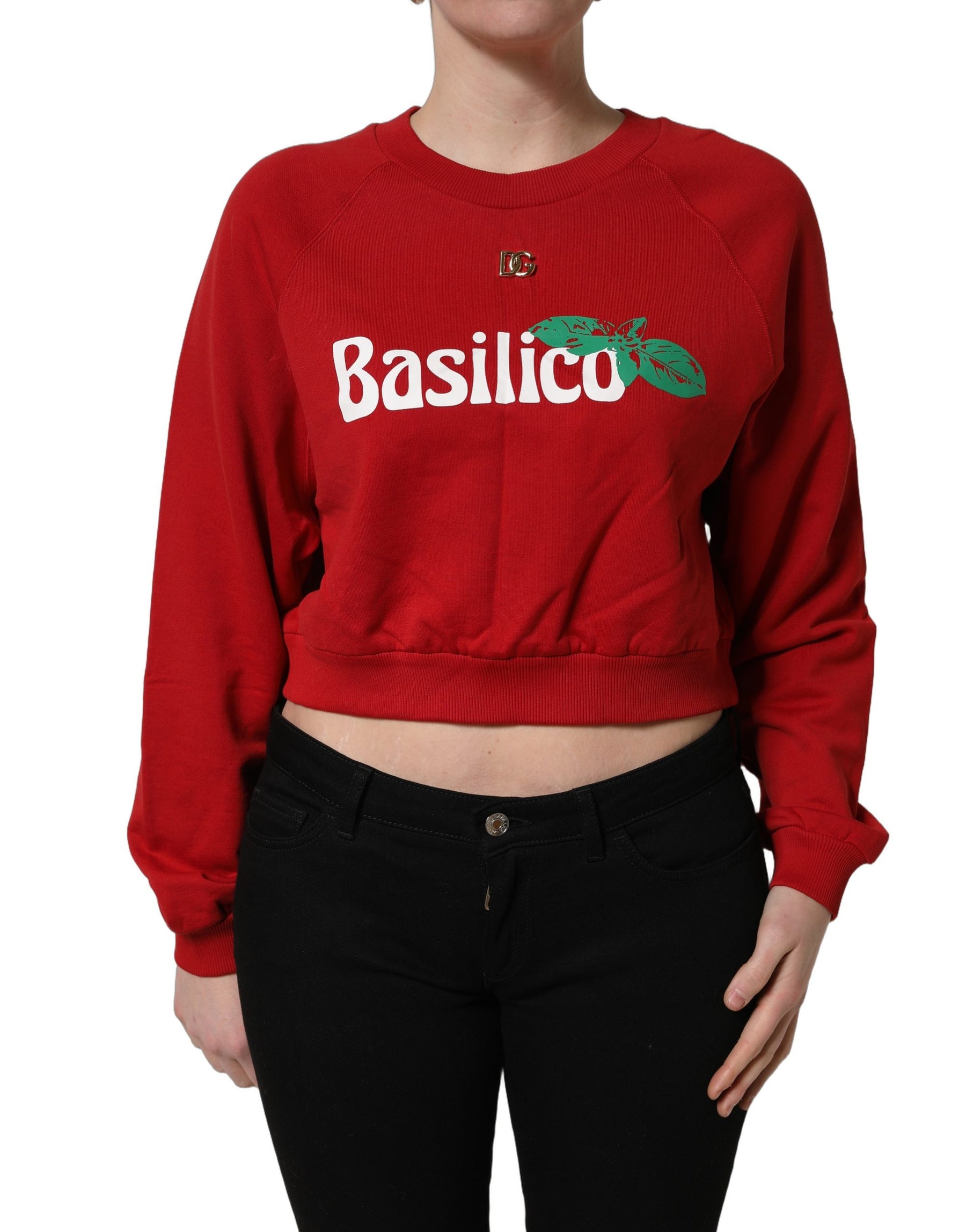 Dolce & Gabbana Red Cotton Cropped Basilico Sweatshirt Sweater | Regal Royce
