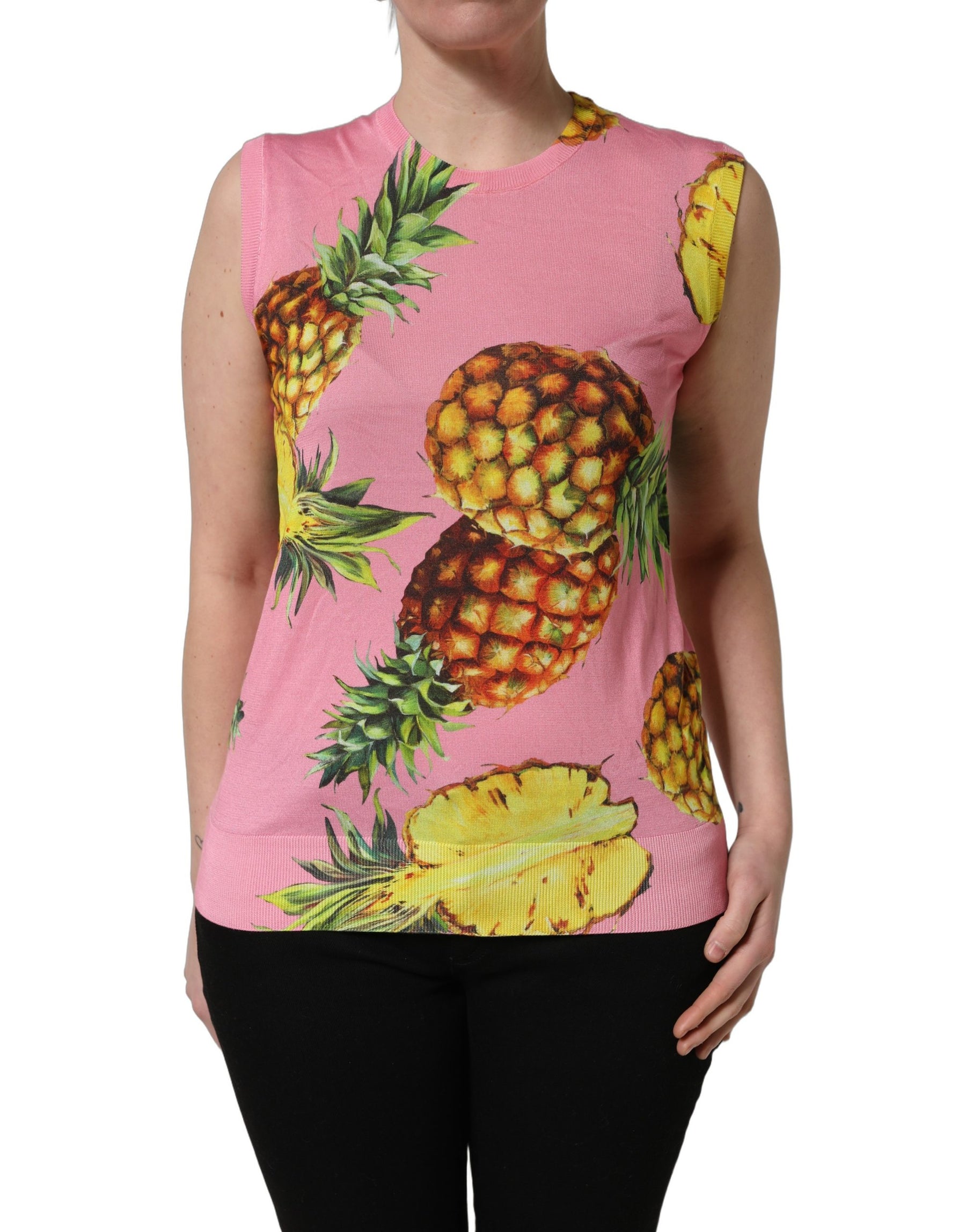 Dolce & Gabbana Pink Pineapple Roundneck Sleeveless Tank Top | Regal Royce