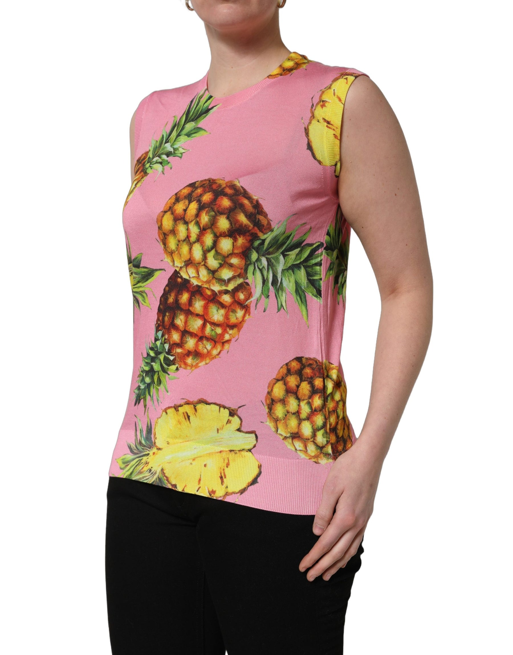 Dolce & Gabbana Pink Pineapple Roundneck Sleeveless Tank Top | Regal Royce
