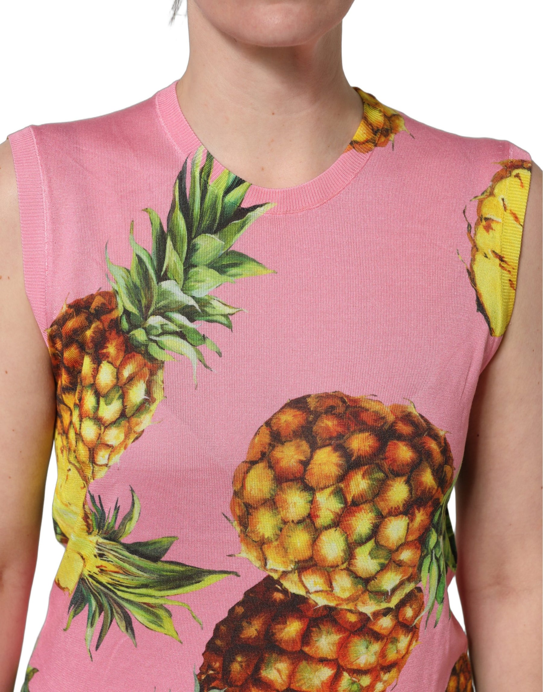 Dolce & Gabbana Pink Pineapple Roundneck Sleeveless Tank Top | Regal Royce
