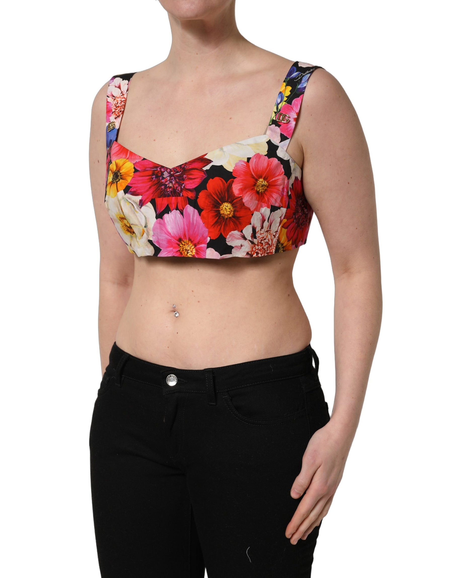 Dolce & Gabbana Multicolor Floral Cropped Bustier Tank Top | Regal Royce