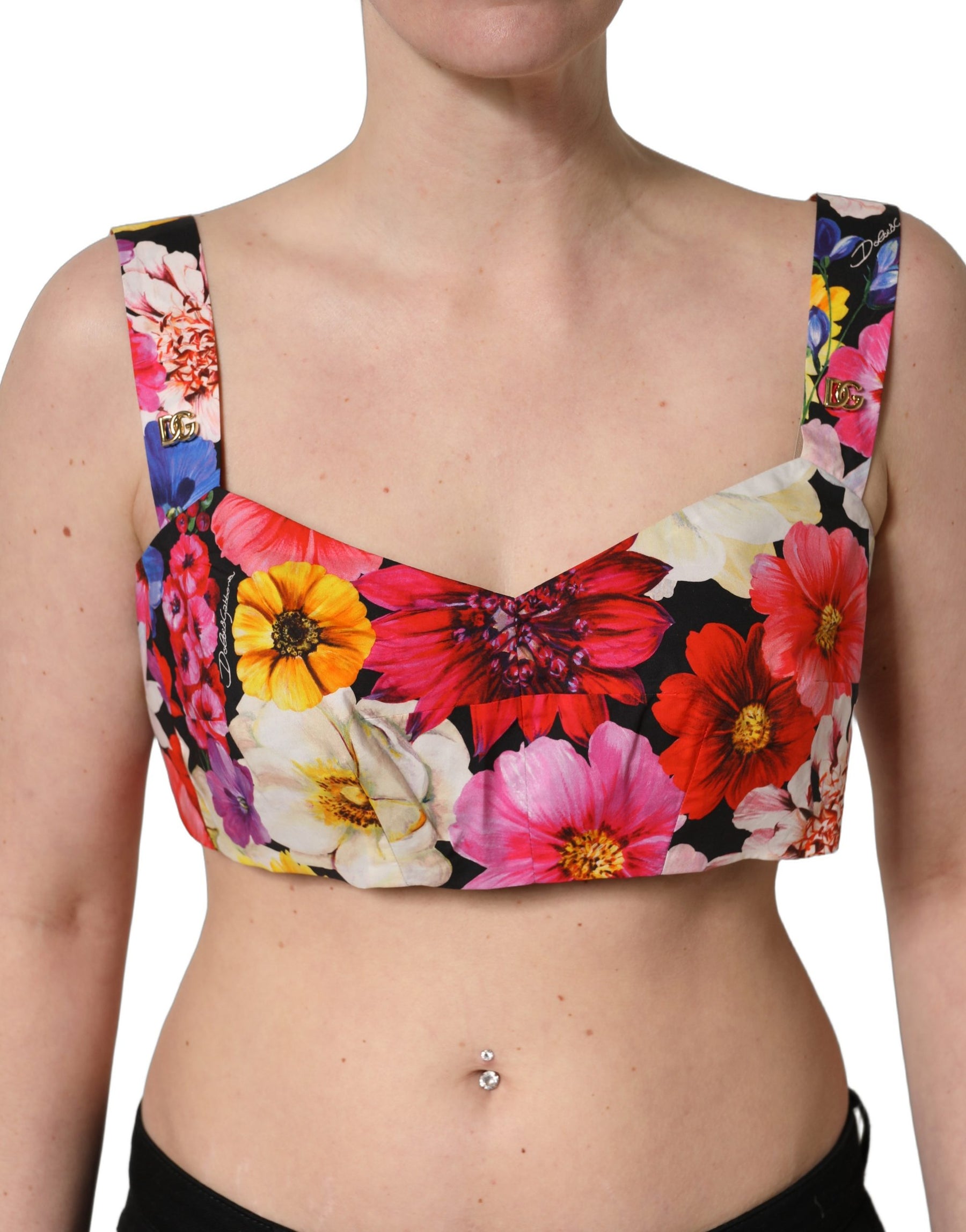 Dolce & Gabbana Multicolor Floral Cropped Bustier Tank Top | Regal Royce