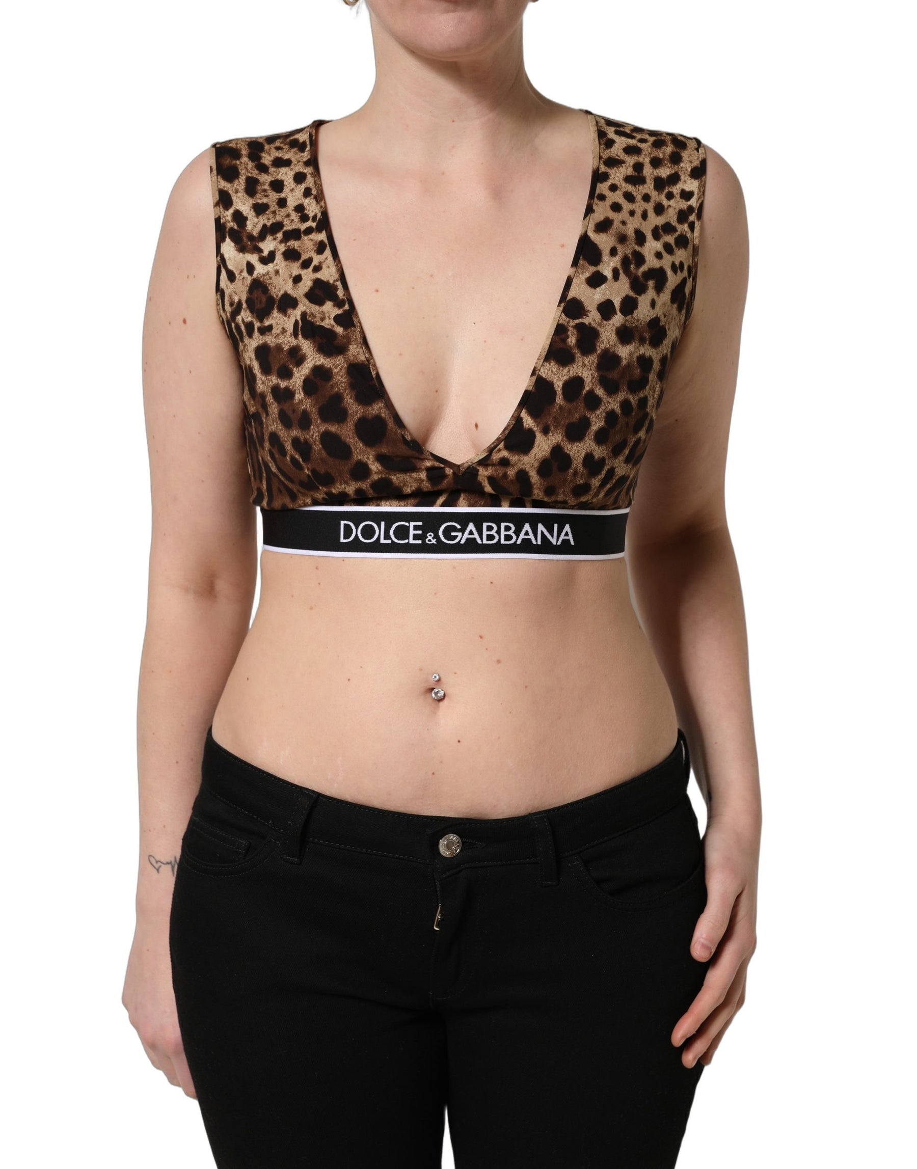 Dolce & Gabbana Brown Leopard Print Cropped Silk Tank Top | Regal Royce