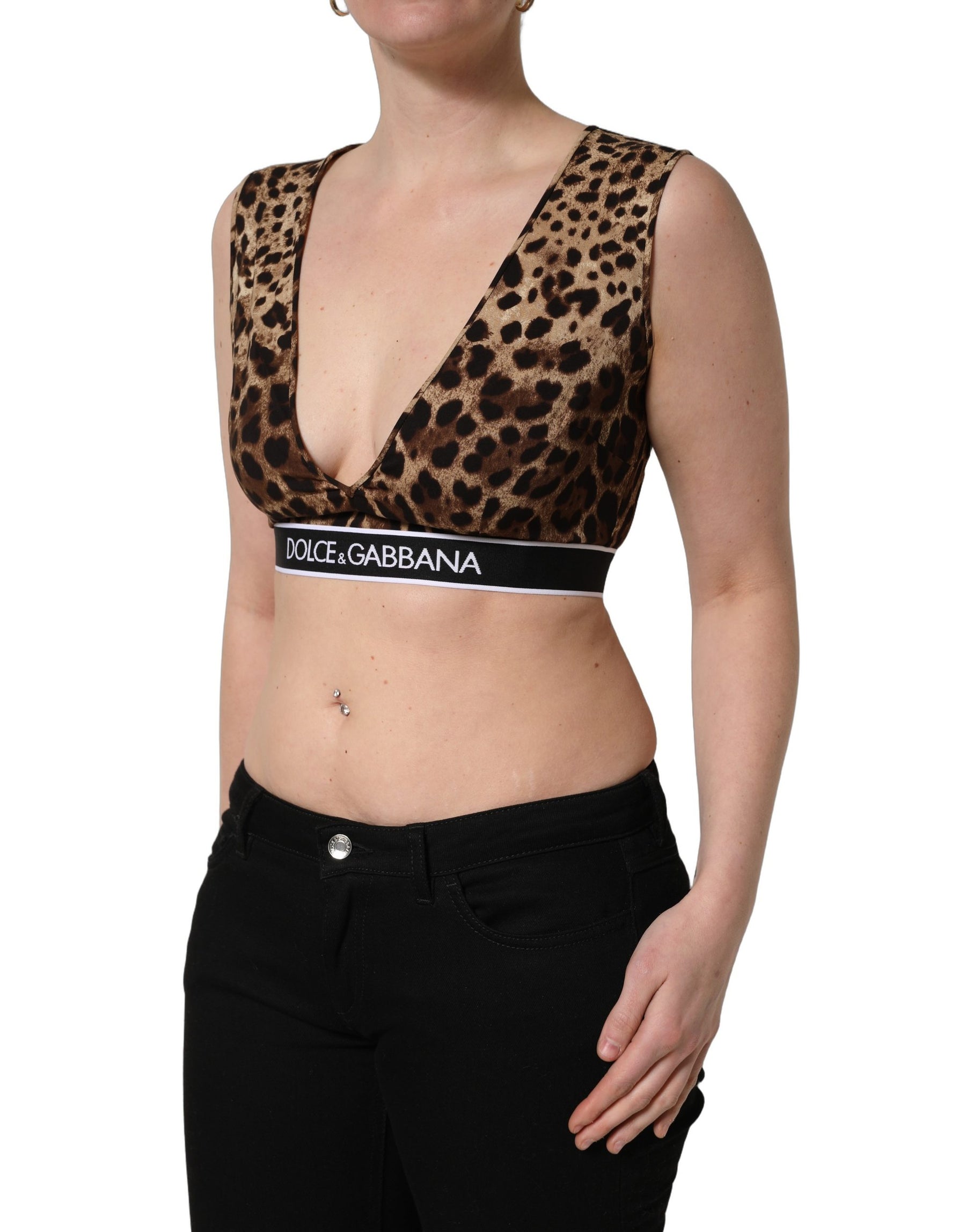 Dolce & Gabbana Brown Leopard Print Cropped Silk Tank Top | Regal Royce