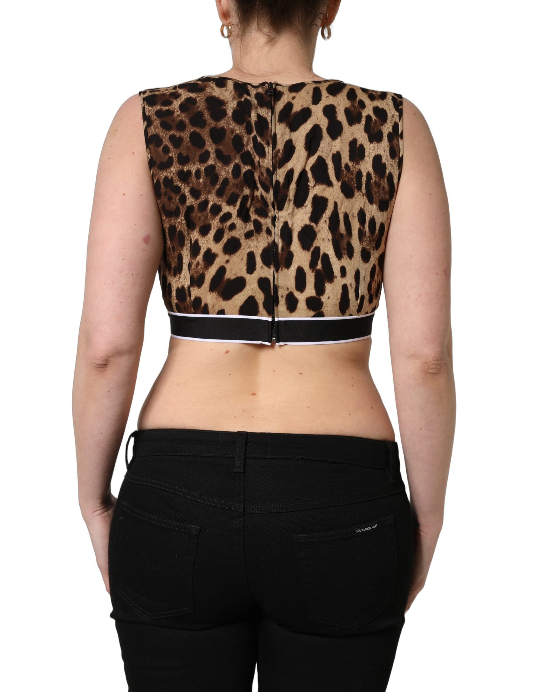 Dolce & Gabbana Brown Leopard Print Cropped Silk Tank Top | Regal Royce