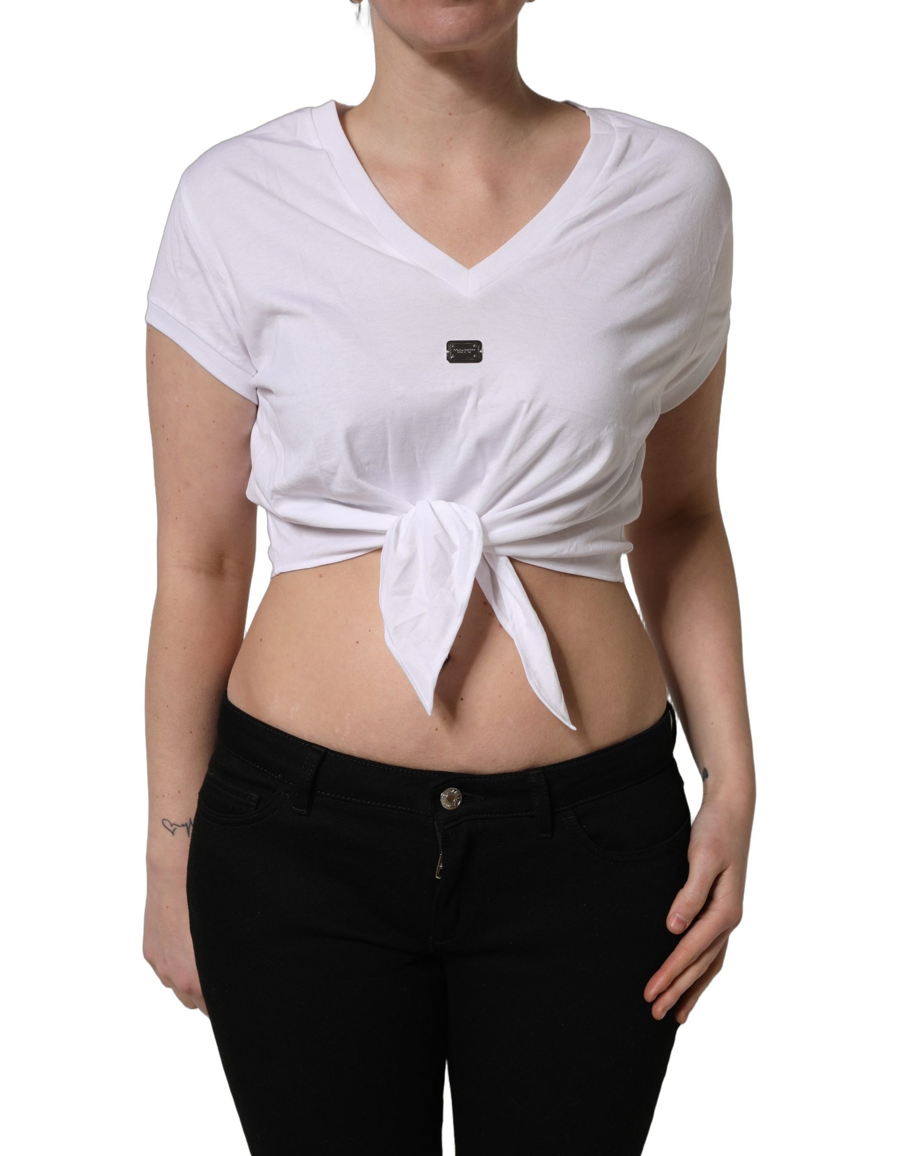 Dolce & Gabbana White Logo Embroidered TieWaist Cropped Top | Regal Royce