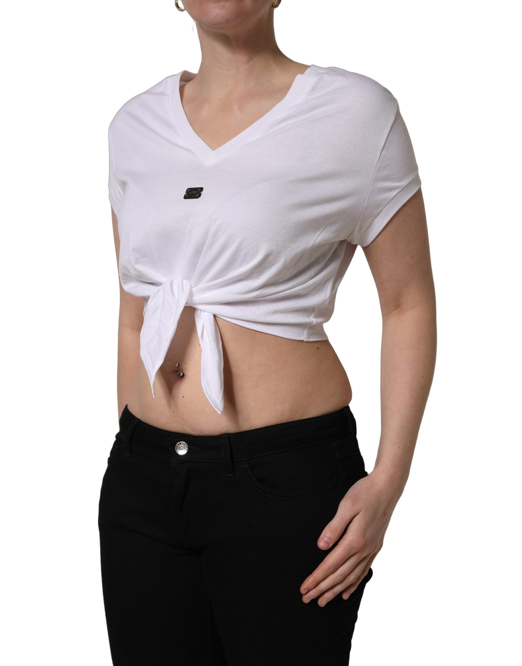 Dolce & Gabbana White Logo Embroidered TieWaist Cropped Top | Regal Royce
