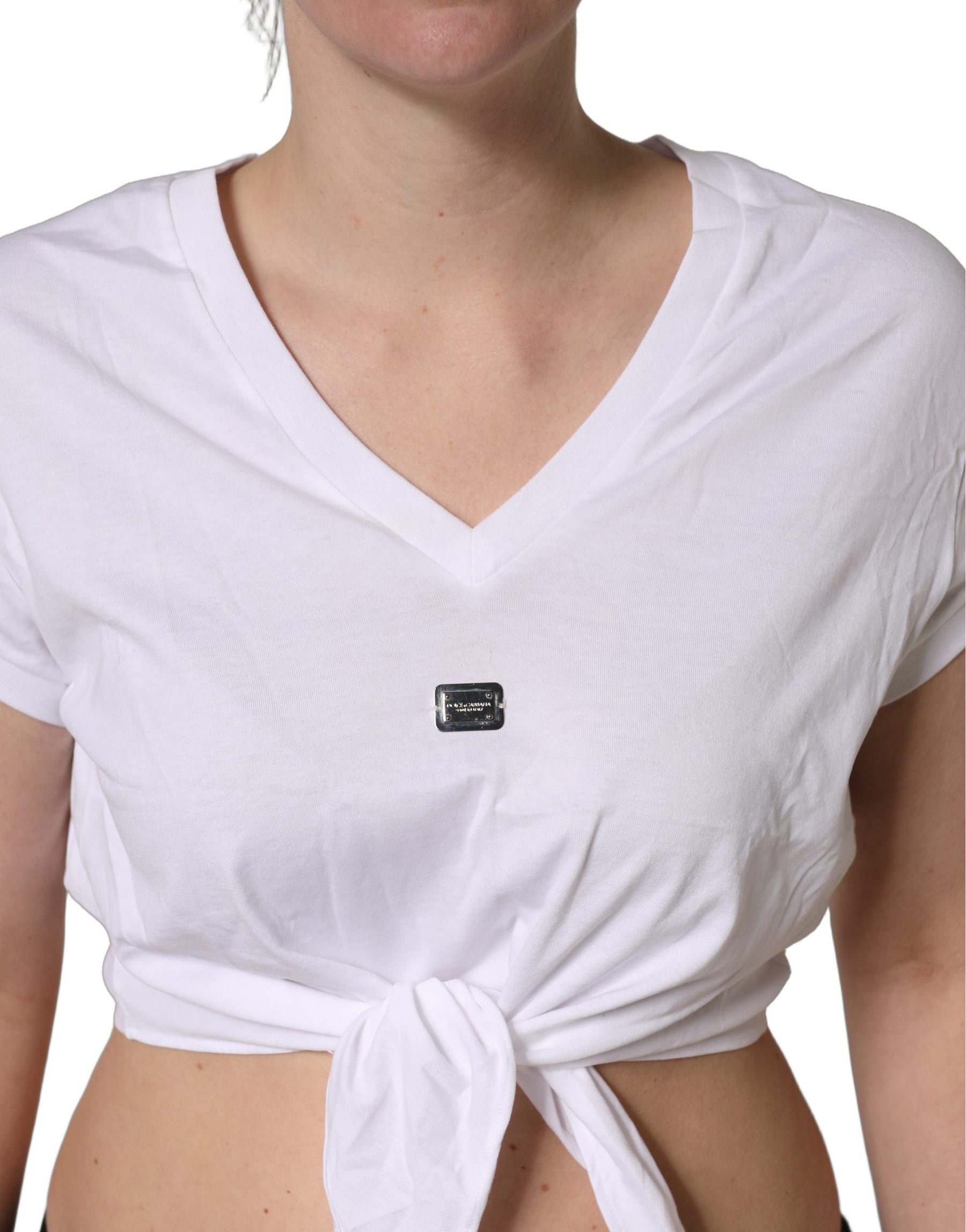 Dolce & Gabbana White Logo Embroidered TieWaist Cropped Top | Regal Royce