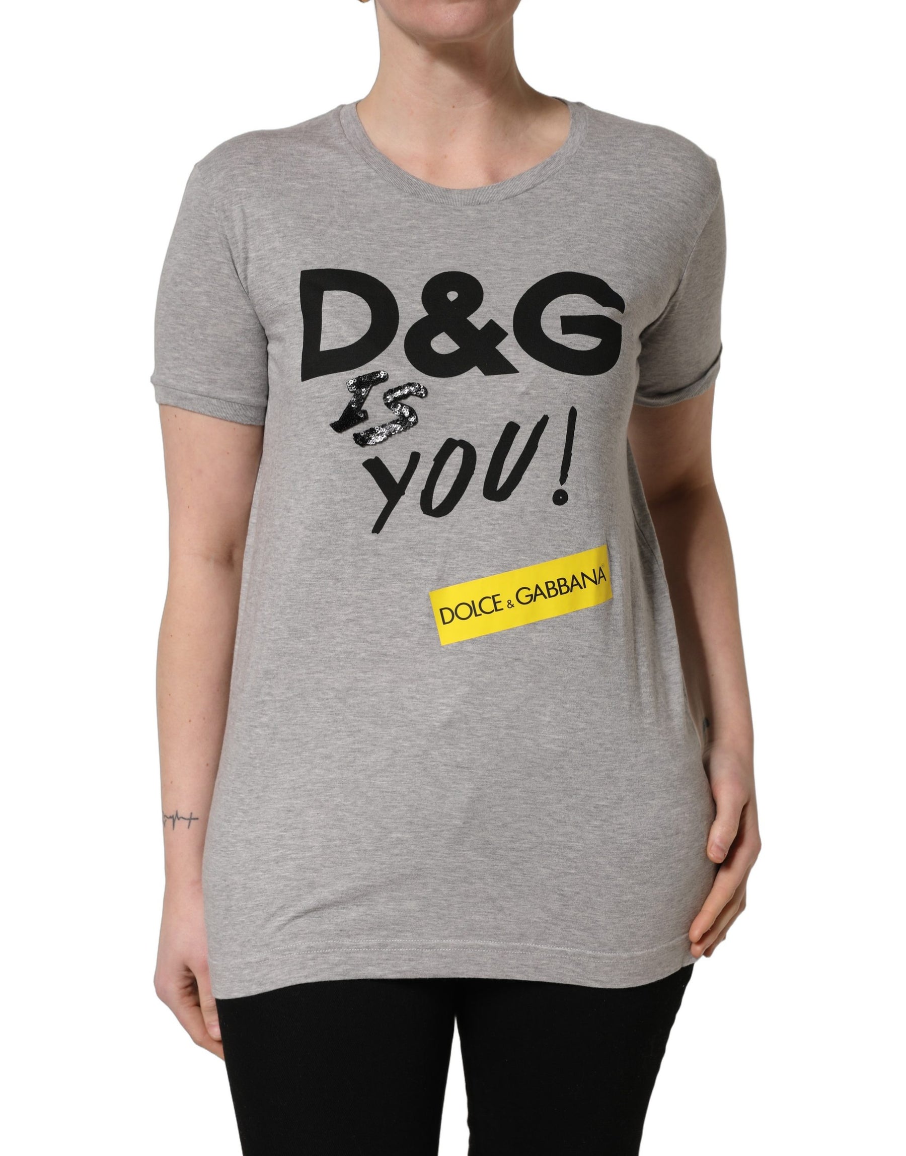 Dolce & Gabbana Gray Cotton Logo Printed Crew Neck T-shirt | Regal Royce