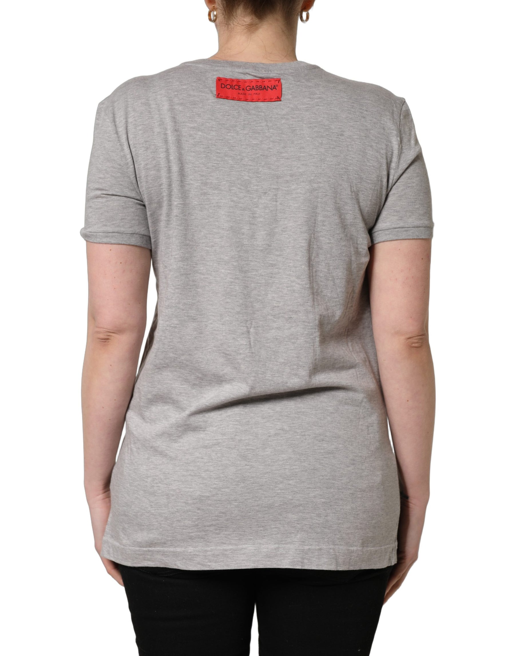 Dolce & Gabbana Gray Cotton Logo Printed Crew Neck T-shirt | Regal Royce