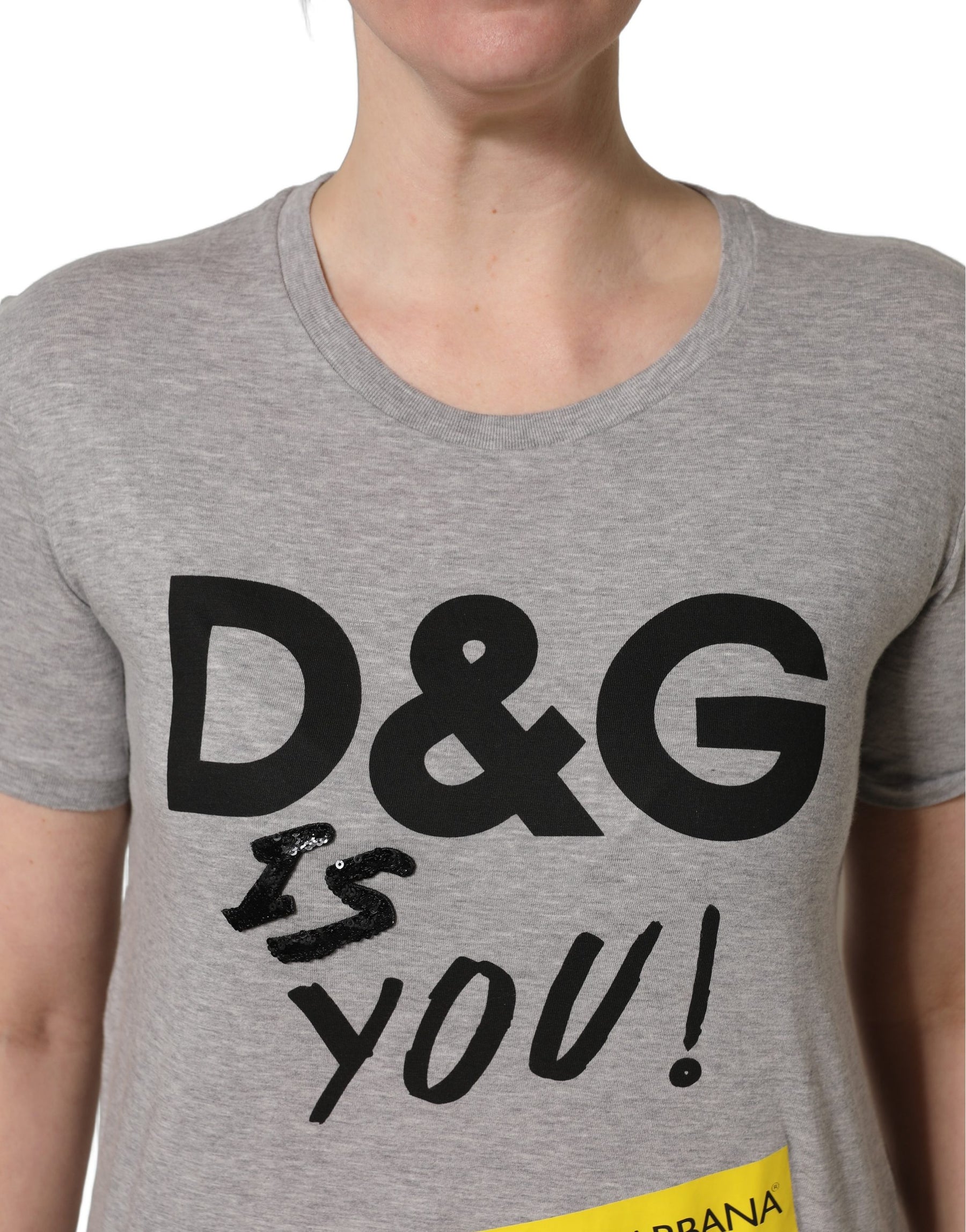 Dolce & Gabbana Gray Cotton Logo Printed Crew Neck T-shirt | Regal Royce