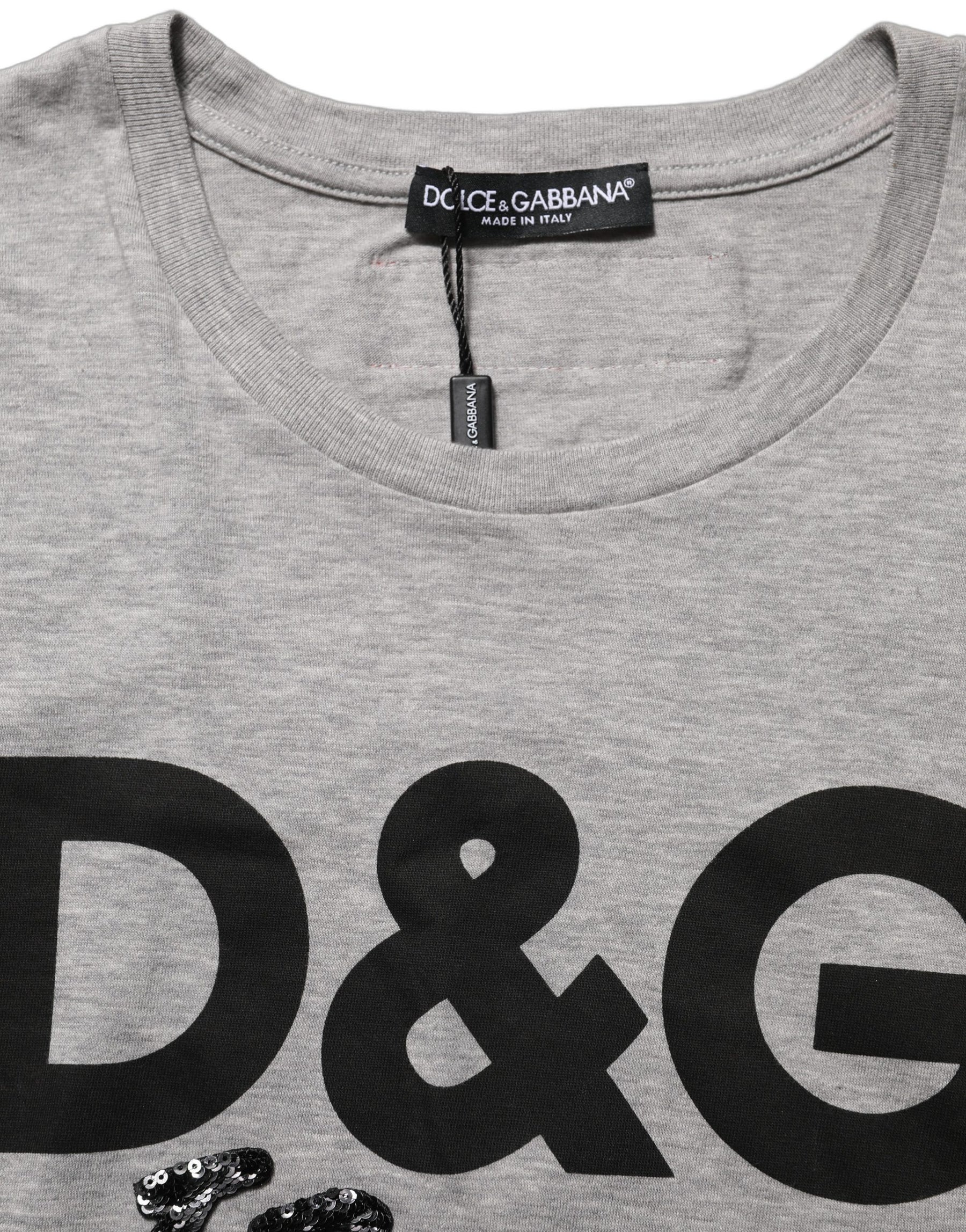 Dolce & Gabbana Gray Cotton Logo Printed Crew Neck T-shirt | Regal Royce