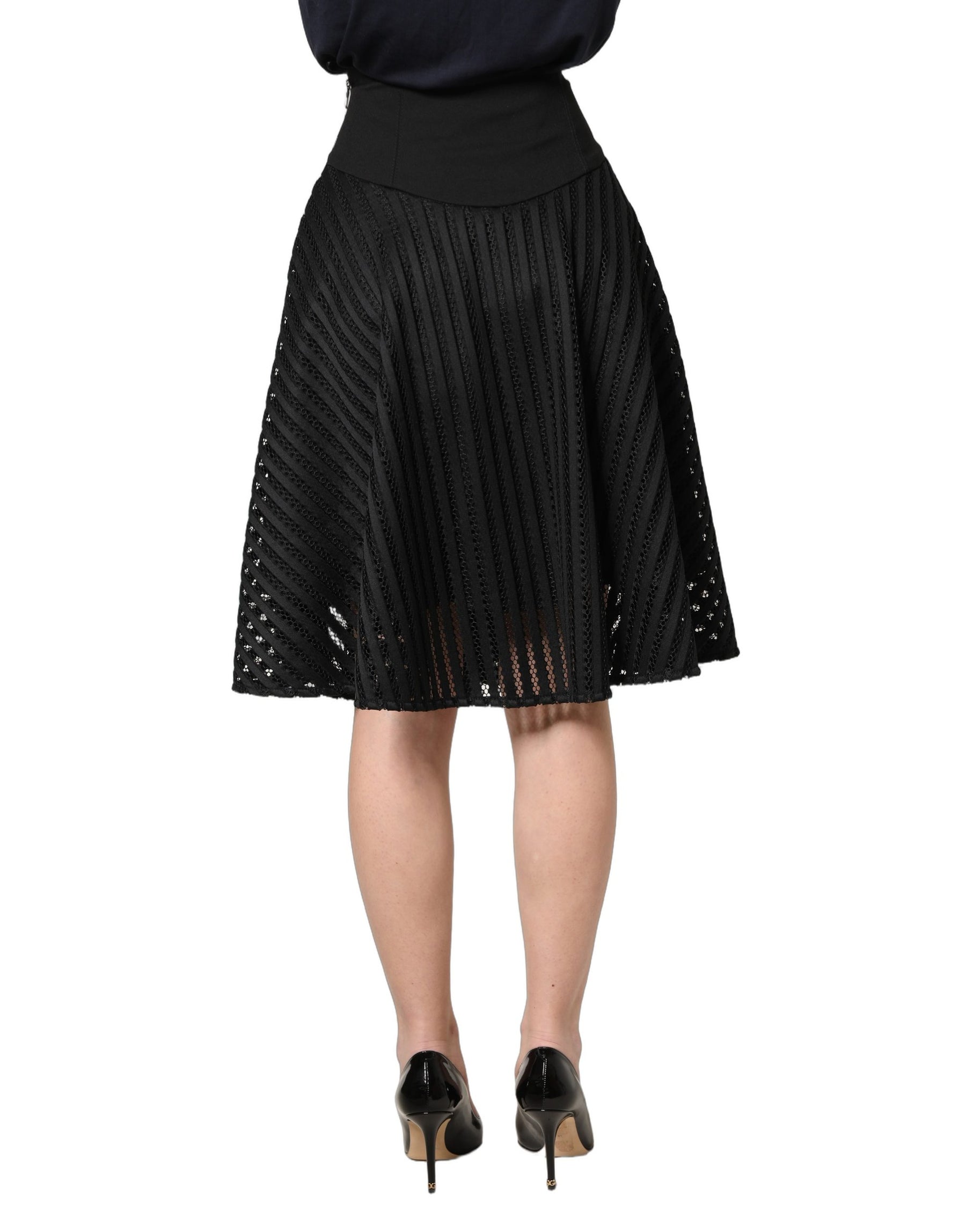 PINKO Cotton Striped Flared Silhouette Aline Midi Black | Regal Royce