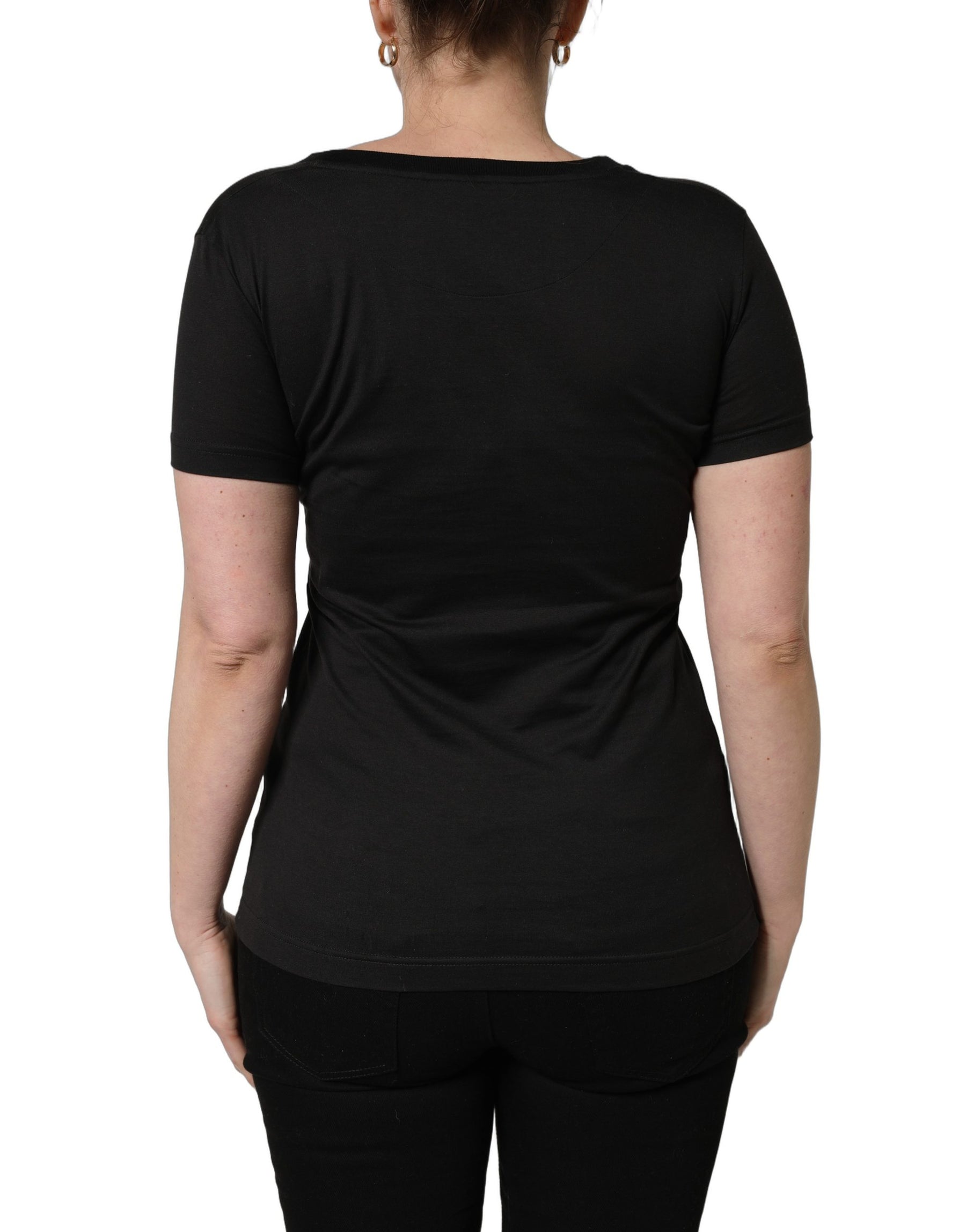 Dolce & Gabbana Black Tropical Print Cotton Round Neck T-Shirt | Regal Royce