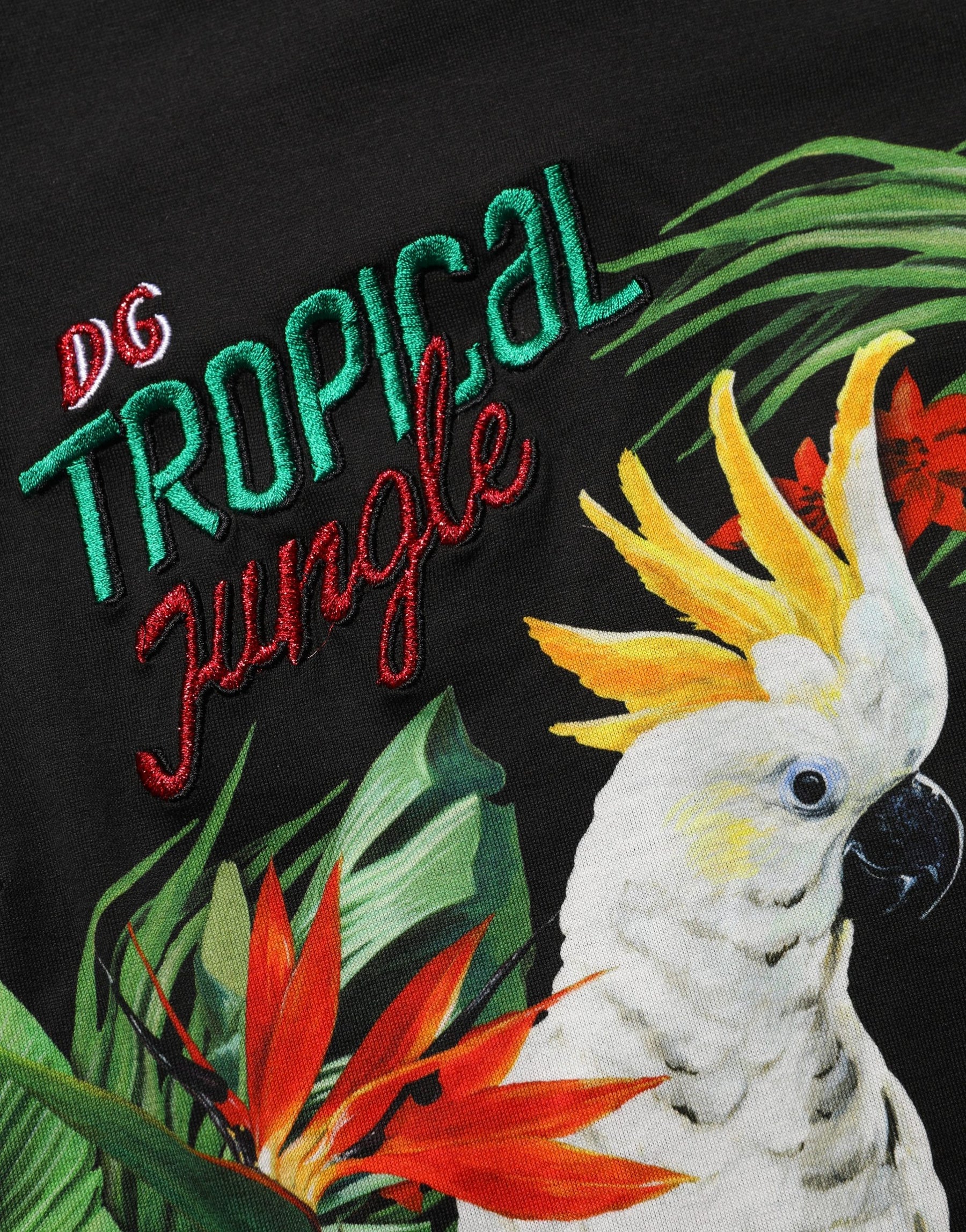 Dolce & Gabbana Black Tropical Print Cotton Round Neck T-Shirt | Regal Royce
