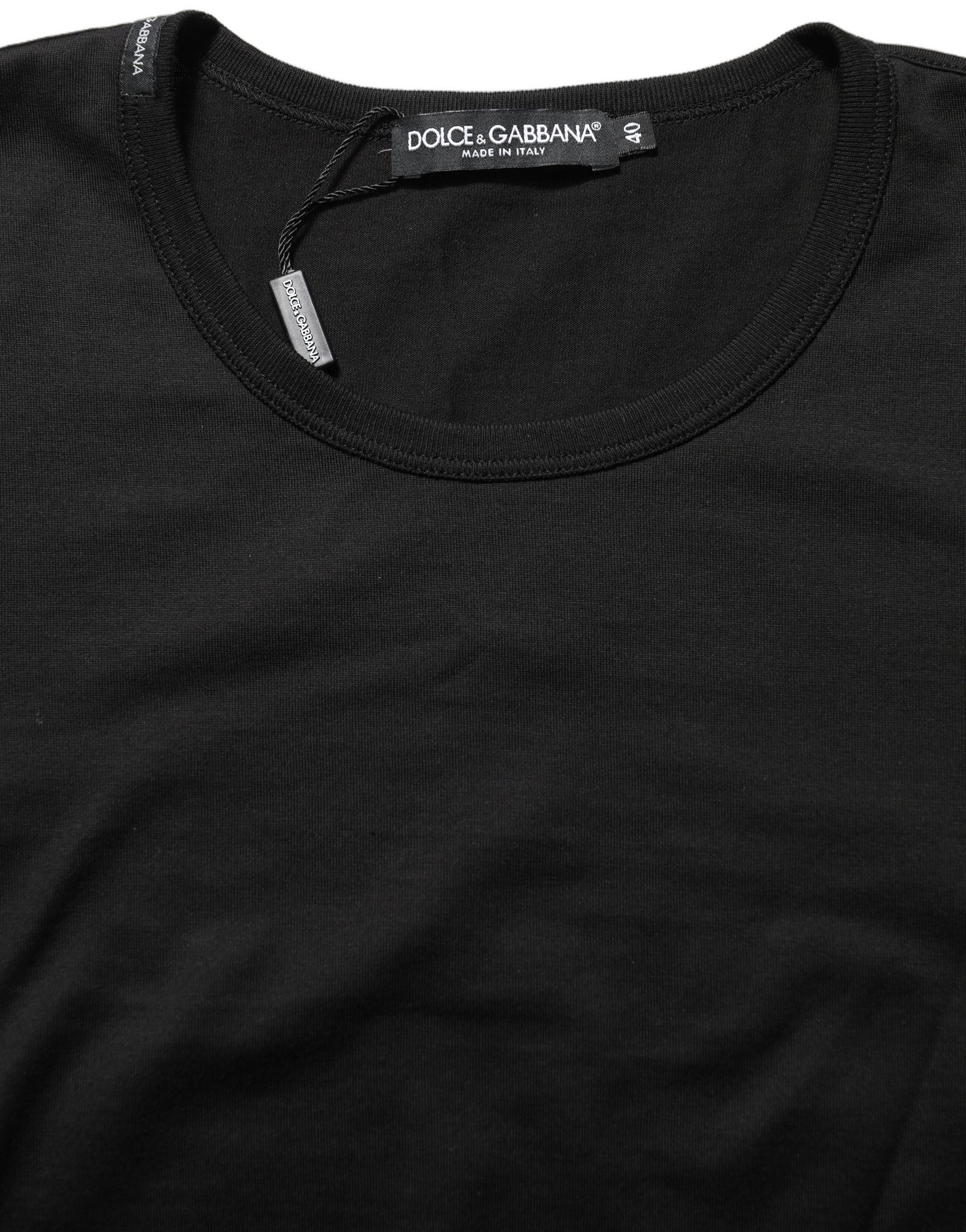 Dolce & Gabbana Black Cotton Round Neck Short Sleeves T-Shirt | Regal Royce
