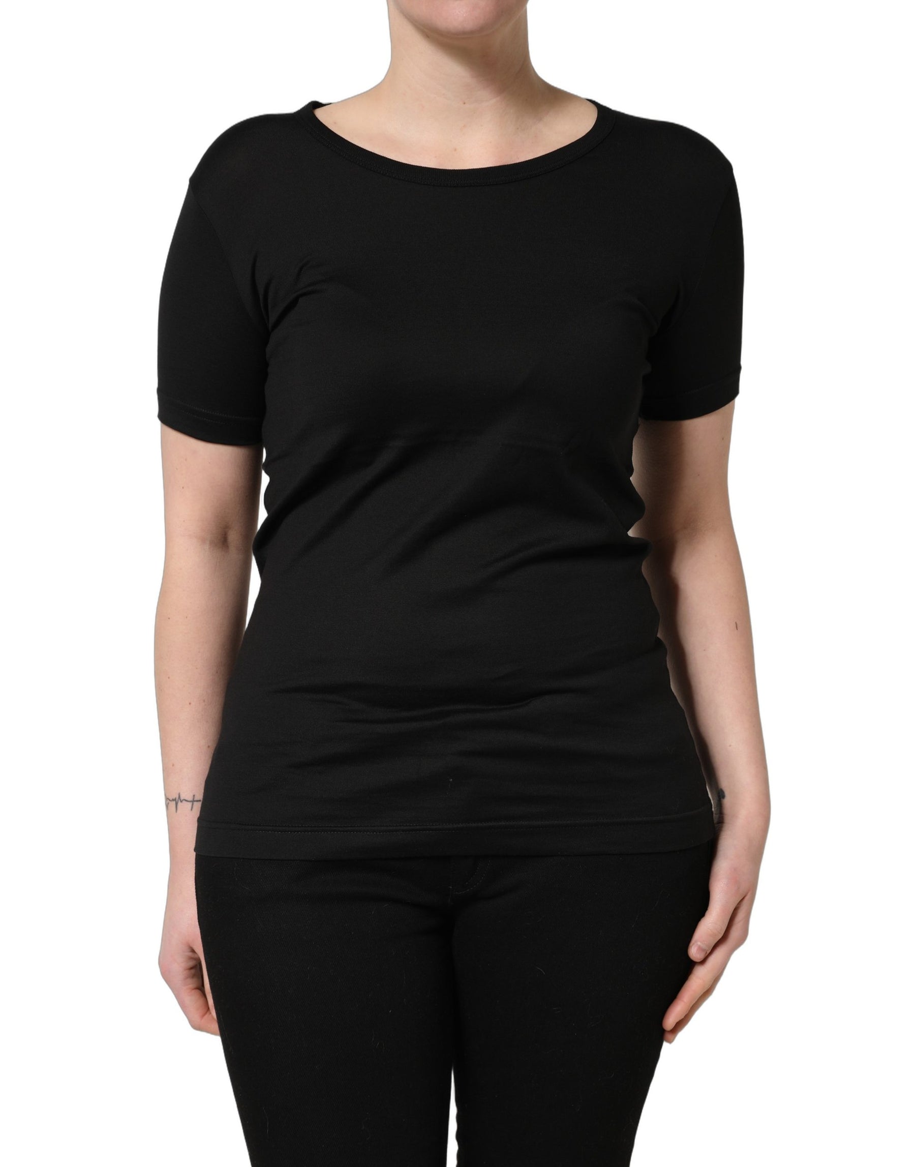 Dolce & Gabbana Black Cotton Round Neck Short Sleeves T-Shirt | Regal Royce