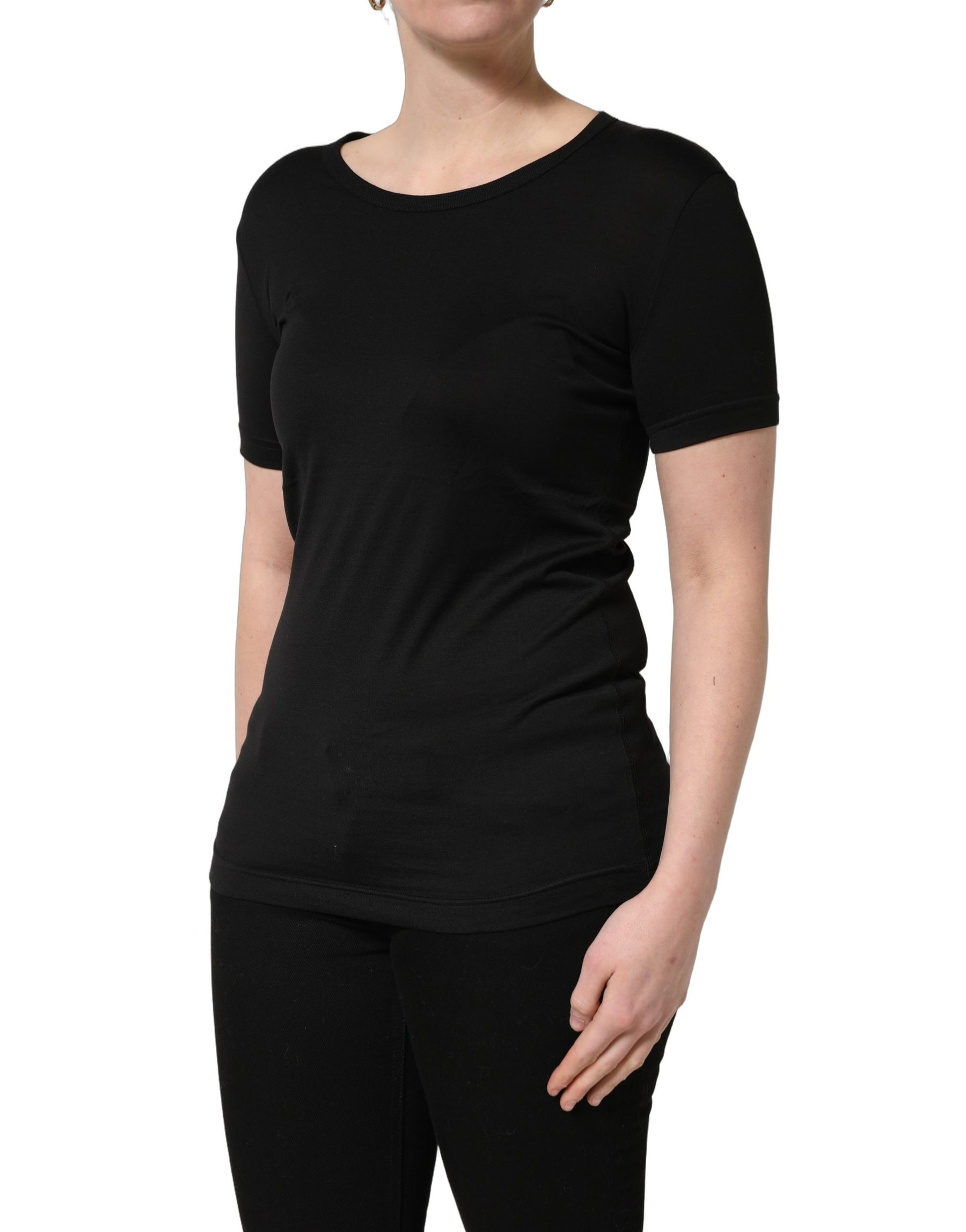 Dolce & Gabbana Black Cotton Round Neck Short Sleeves T-Shirt | Regal Royce