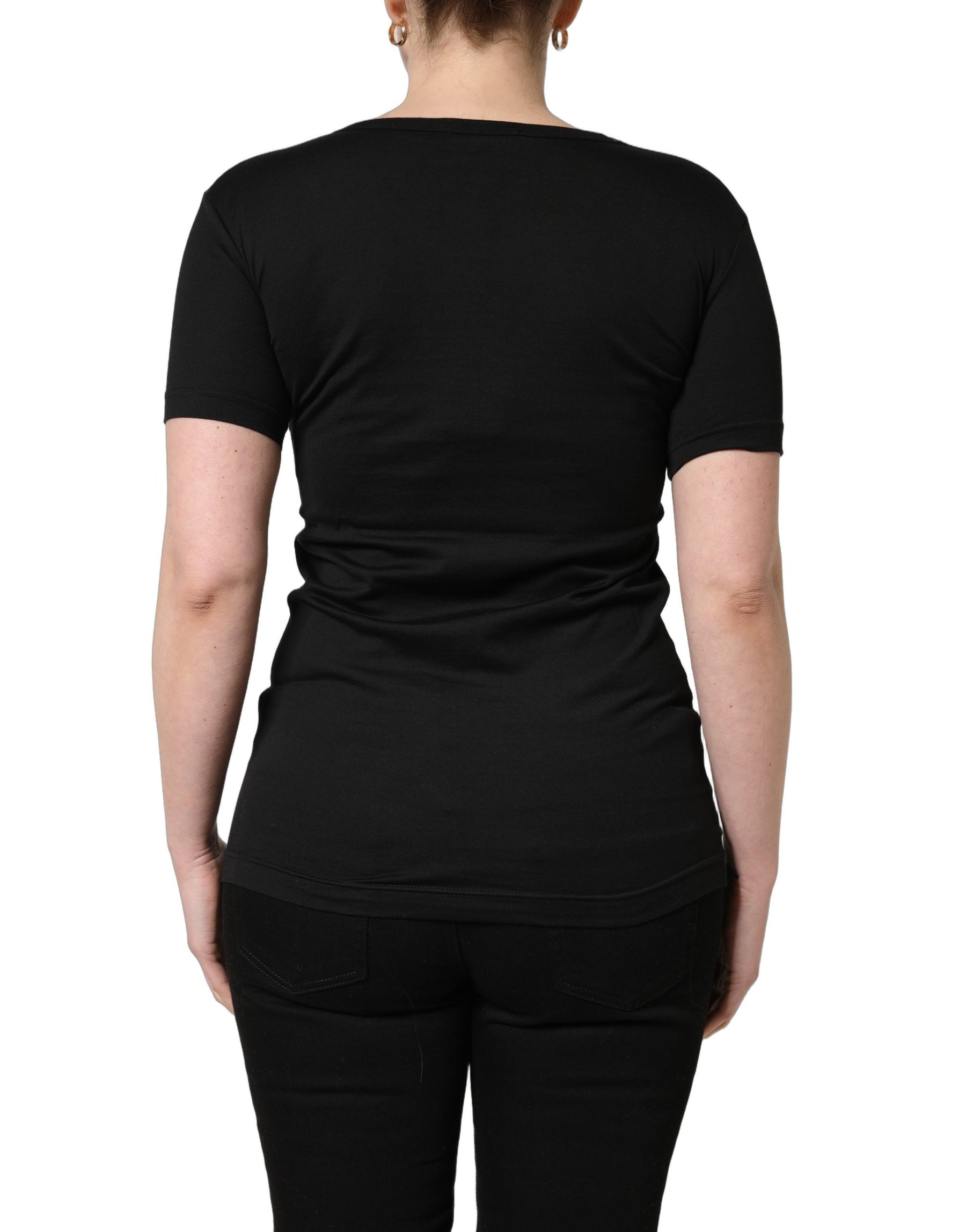 Dolce & Gabbana Black Cotton Round Neck Short Sleeves T-Shirt | Regal Royce