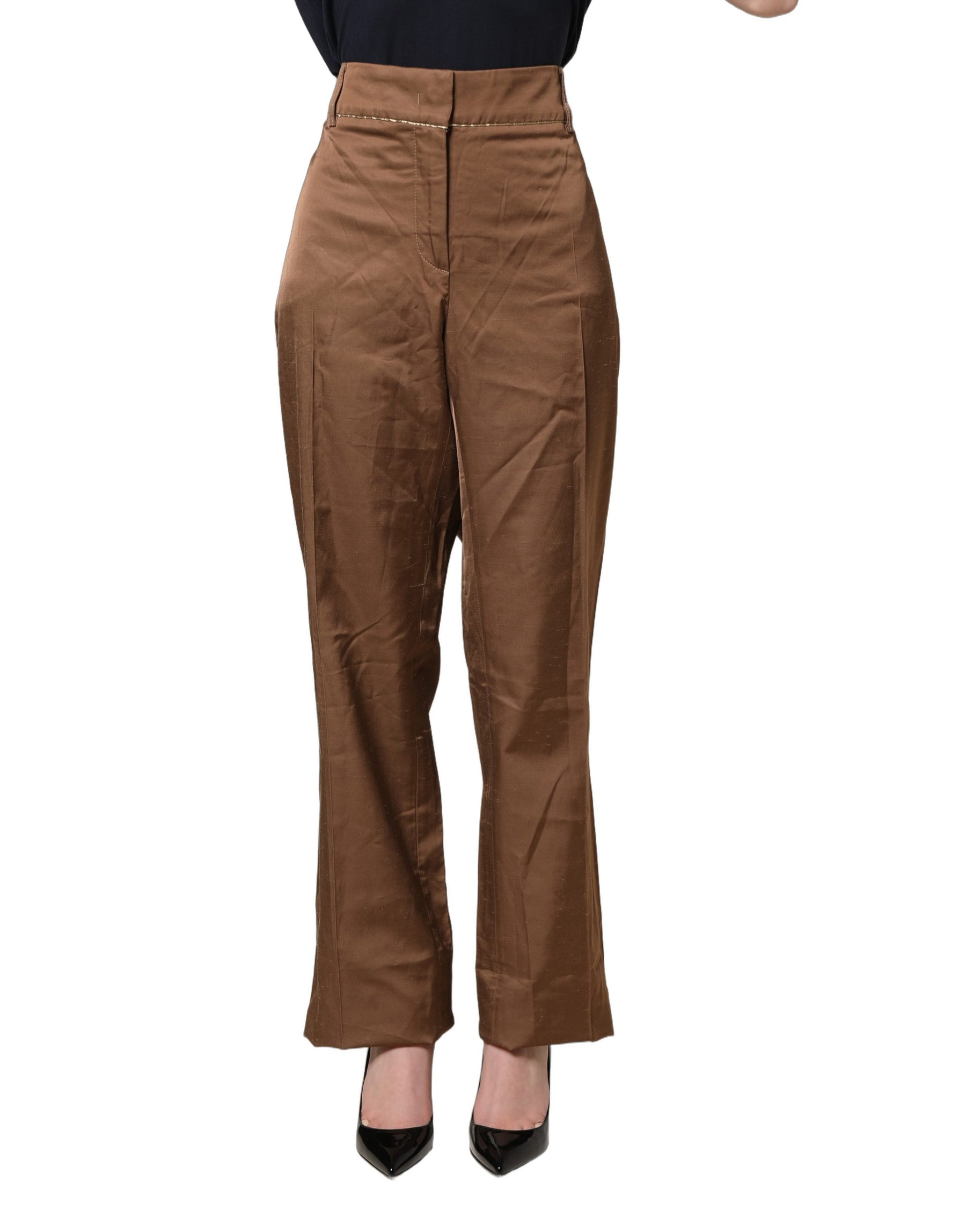 Cavalli Class Brown High Waist Flared Trouser Pants | Regal Royce
