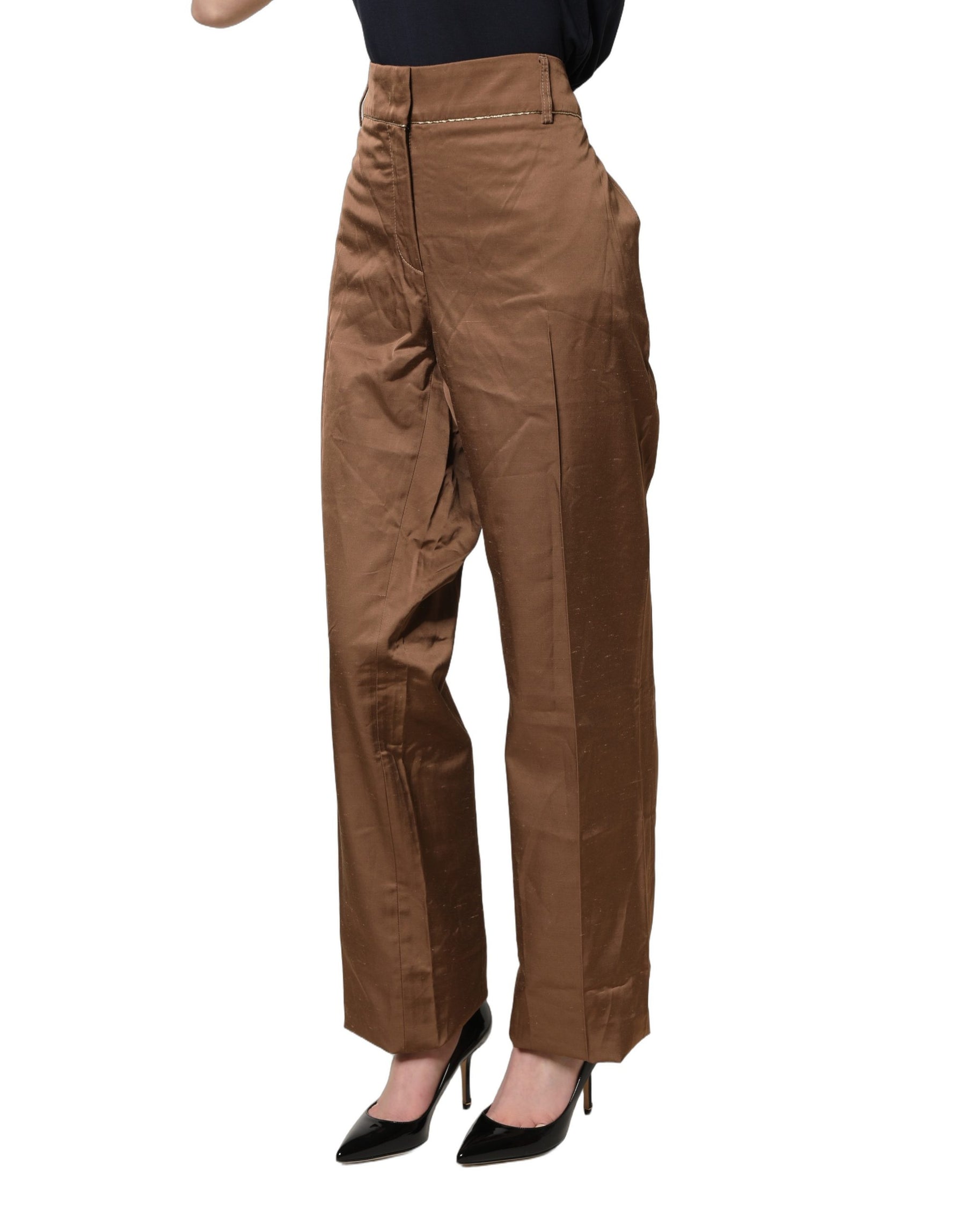 Cavalli Class Brown High Waist Flared Trouser Pants | Regal Royce