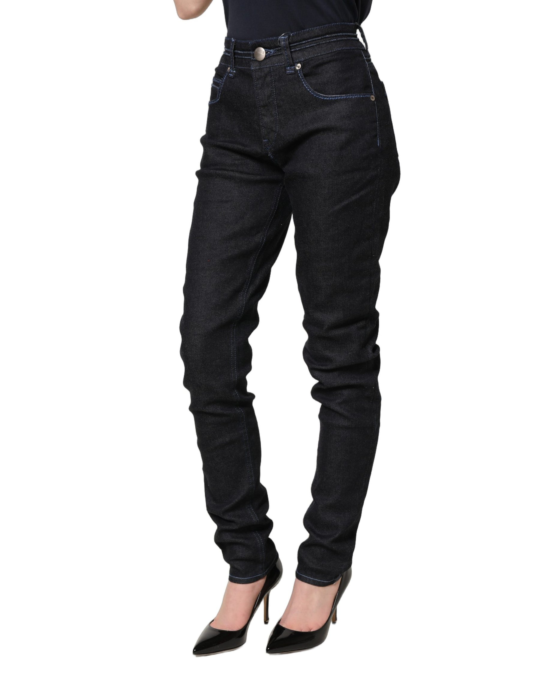 Acht Black Cotton Stretch HighWaist Skinny Denim Trouser Jeans | Regal Royce