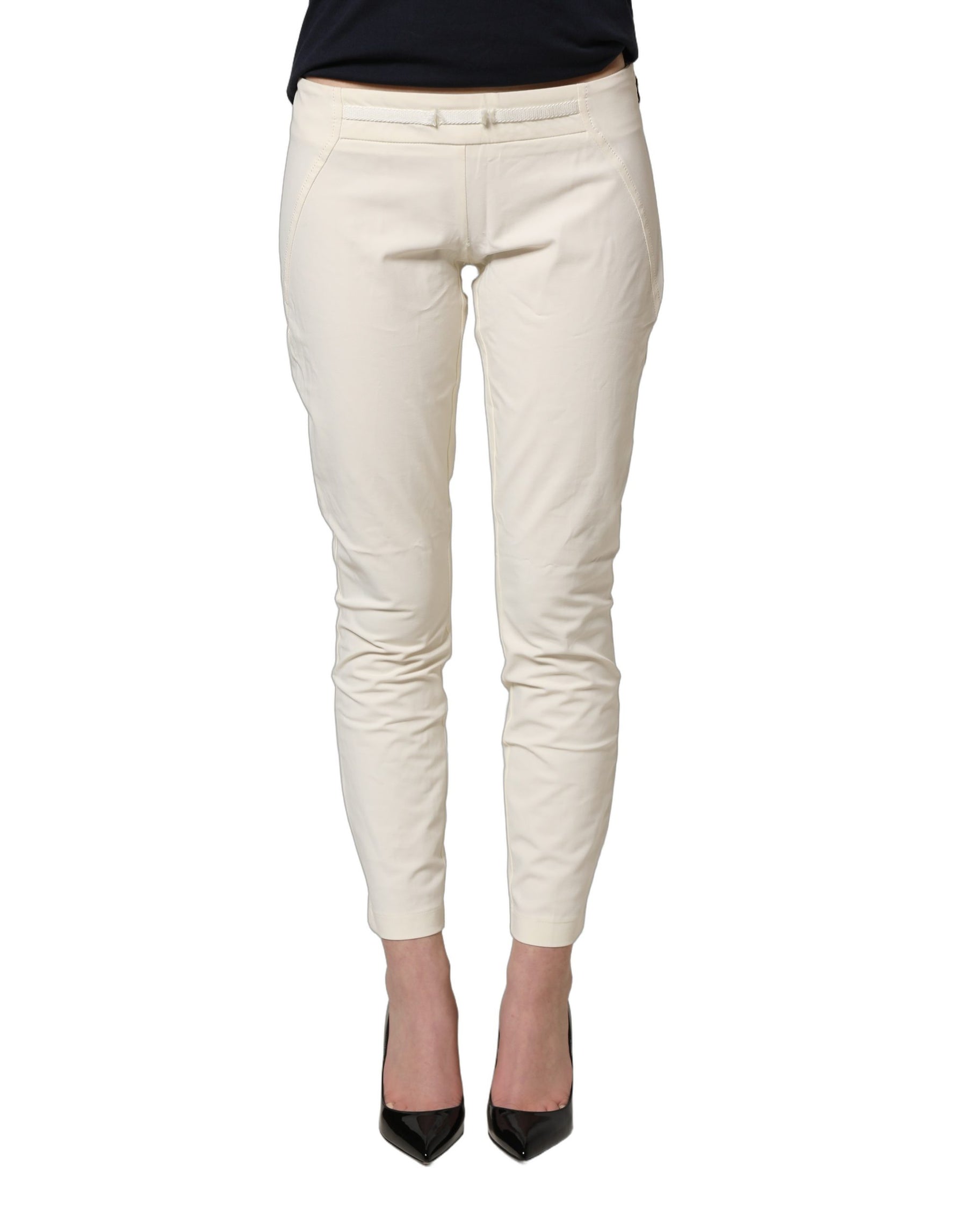 Elisabetta Franchi White Low Waist Skinny Women Trouser Pants | Regal Royce