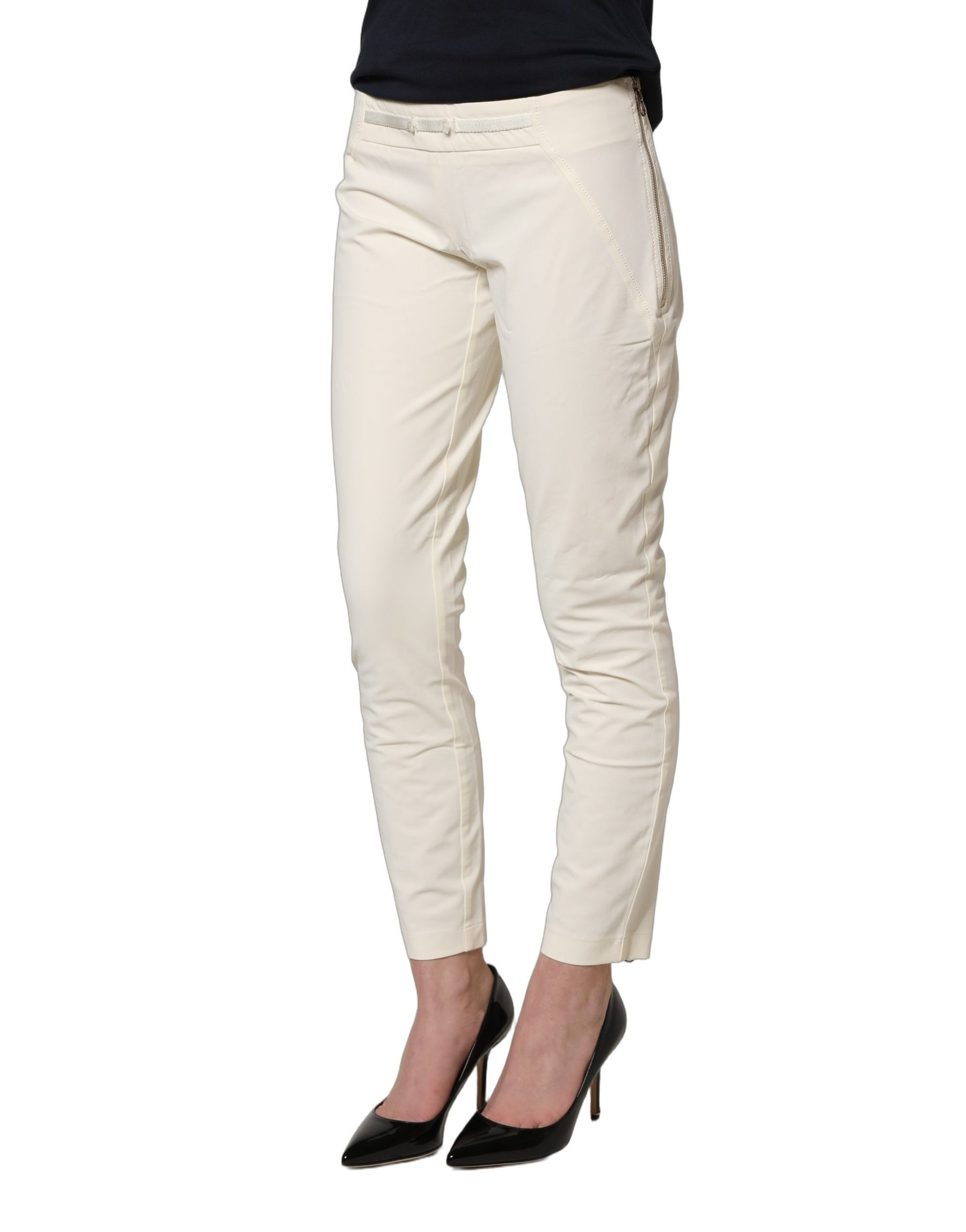Elisabetta Franchi White Low Waist Skinny Women Trouser Pants | Regal Royce