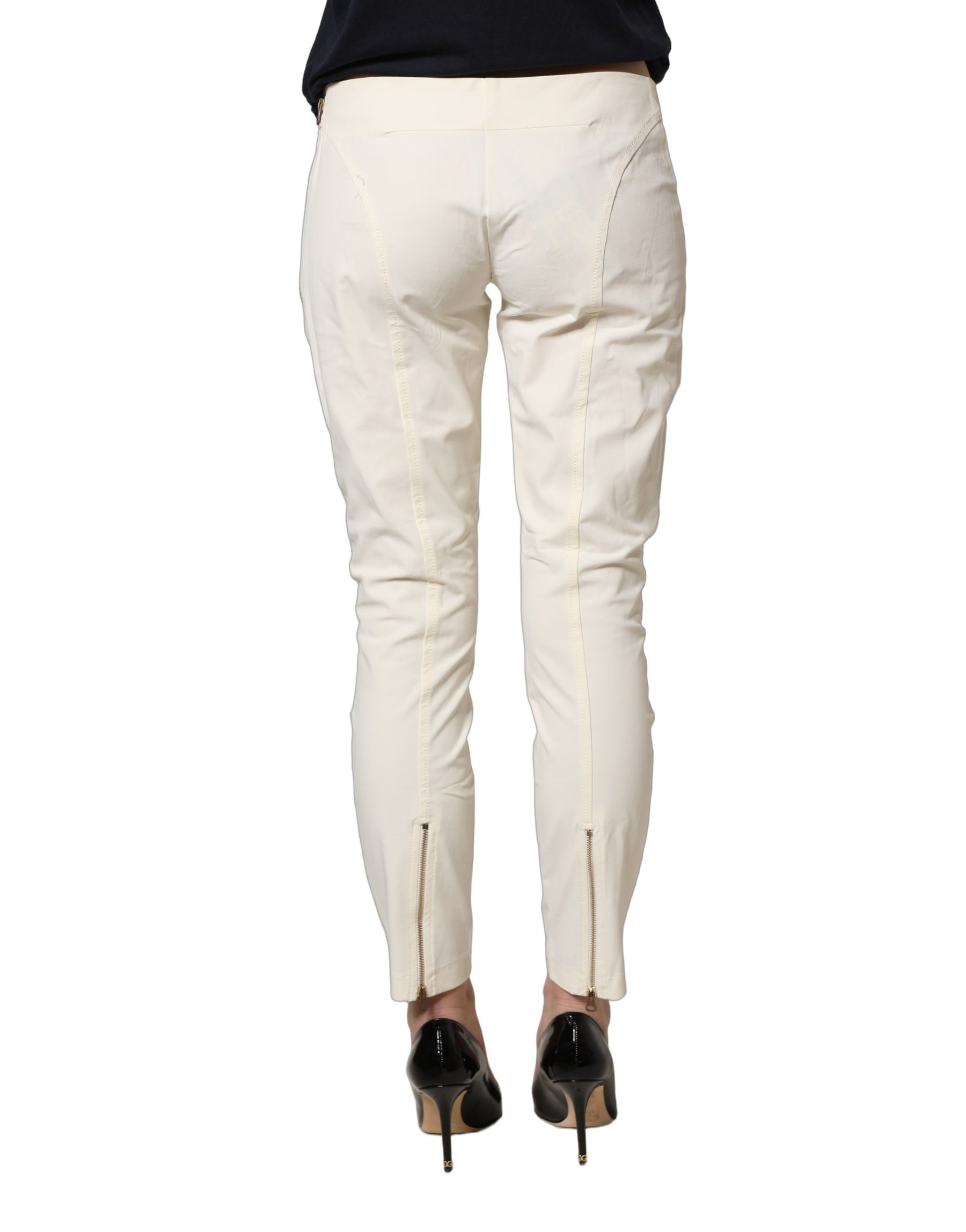 Elisabetta Franchi White Low Waist Skinny Women Trouser Pants | Regal Royce