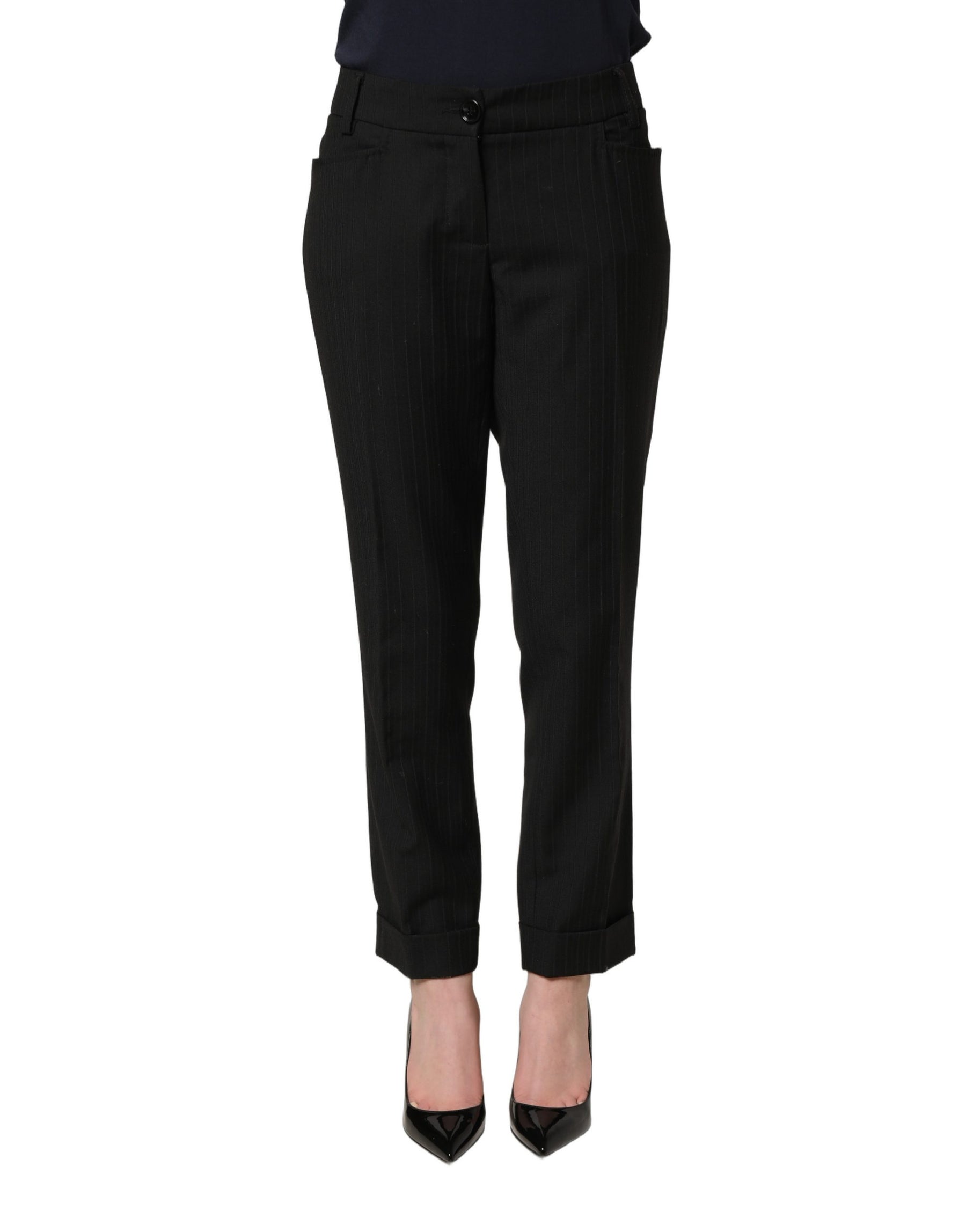 Dolce & Gabbana Black Mid Waisted Polyester Trouser Pants | Regal Royce