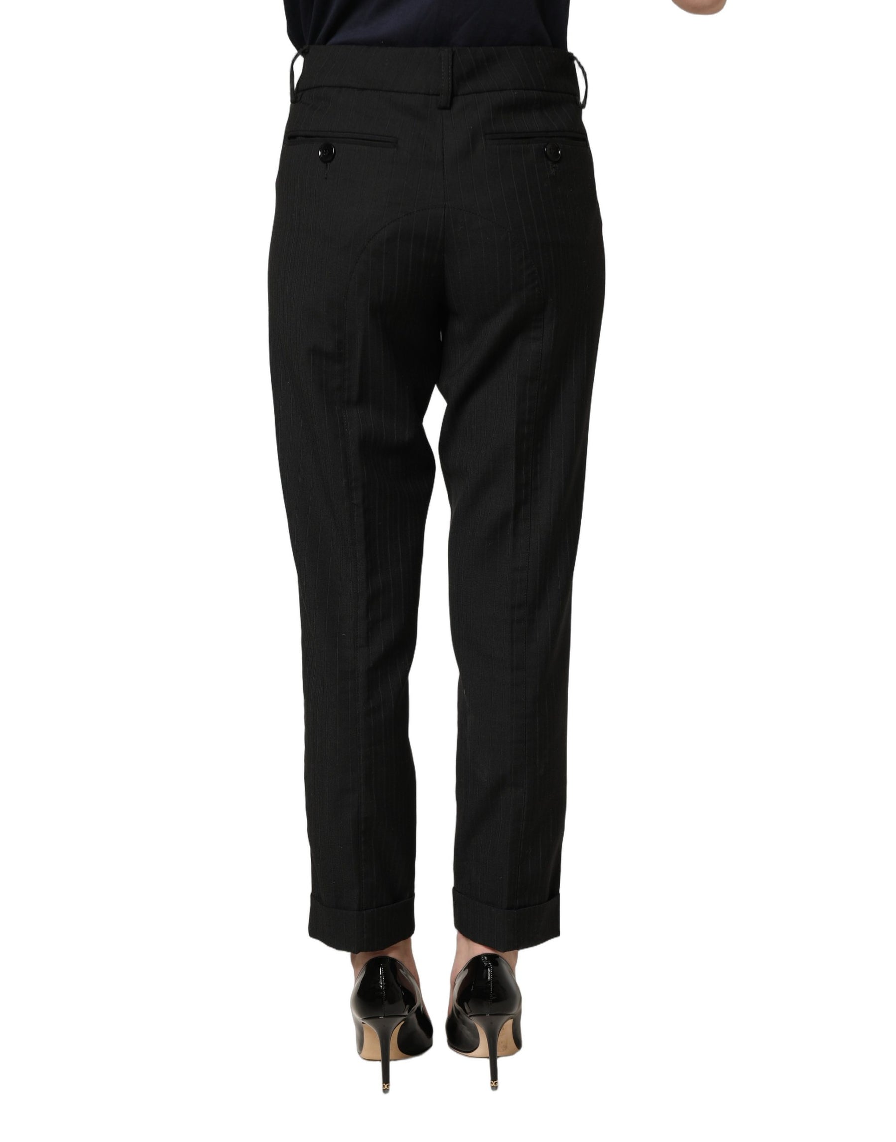 Dolce & Gabbana Black Mid Waisted Polyester Trouser Pants | Regal Royce