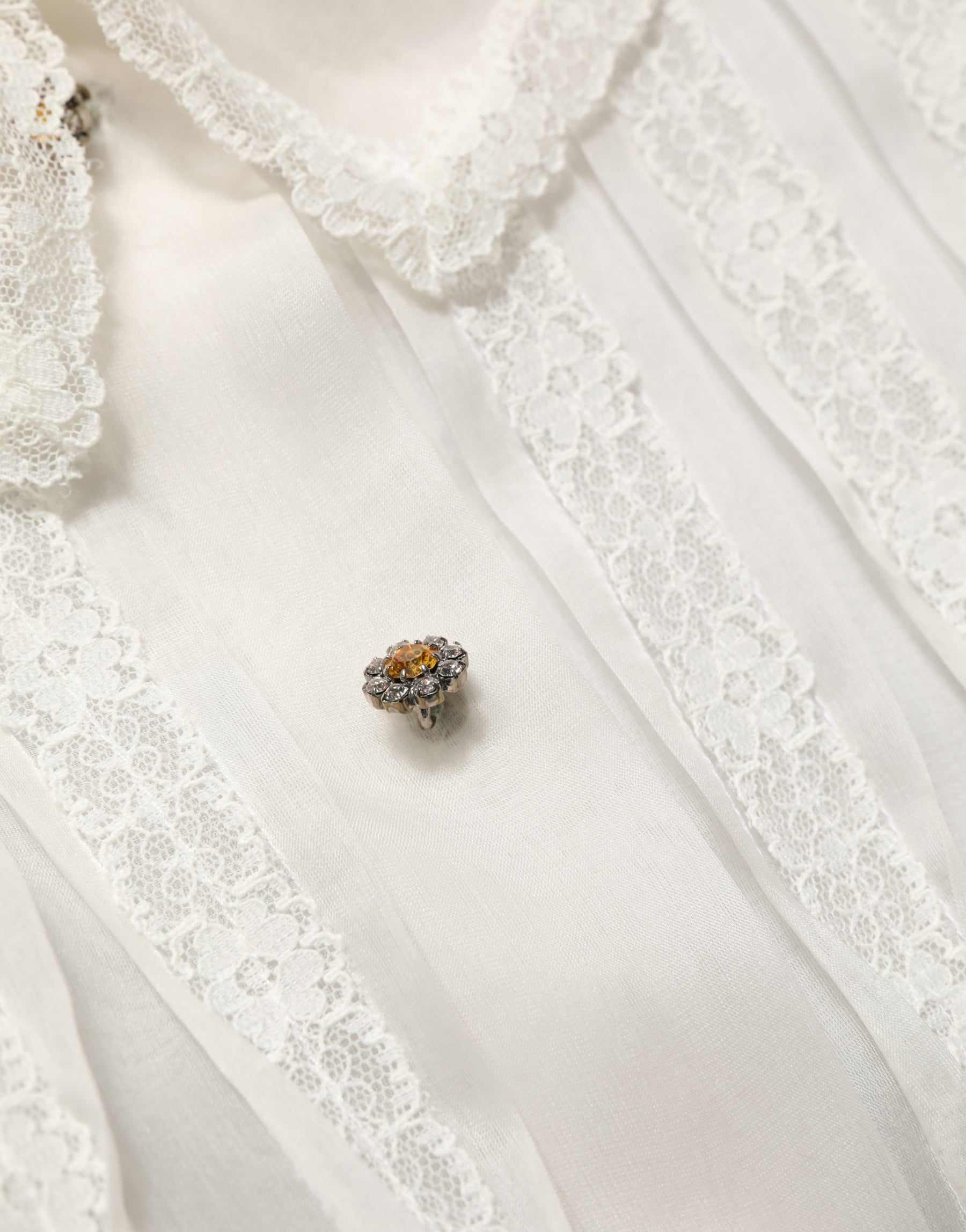 Dolce & Gabbana White Ruffled Sheer Silk Buttoned Blouse Top | Regal Royce
