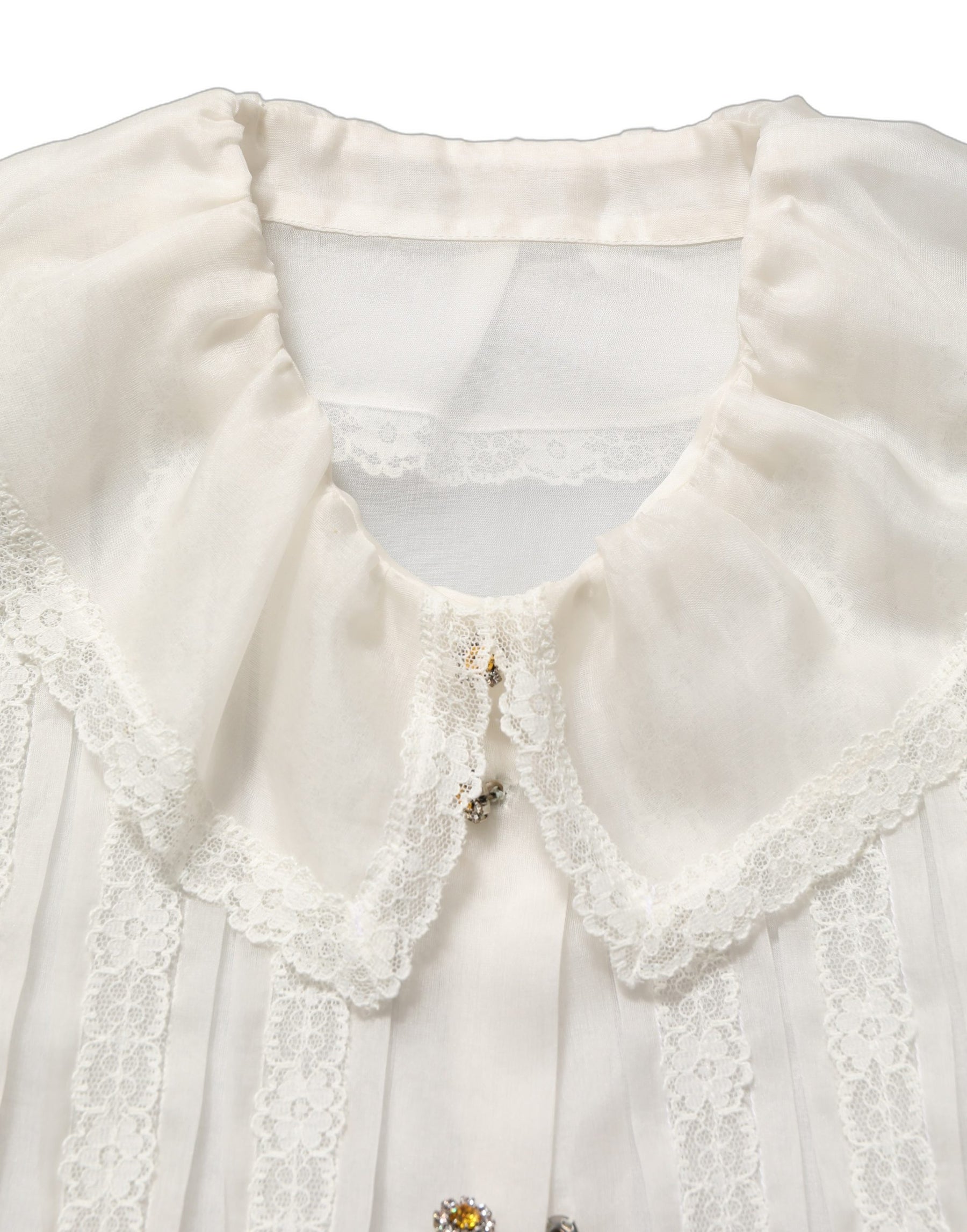 Dolce & Gabbana White Ruffled Sheer Silk Buttoned Blouse Top | Regal Royce