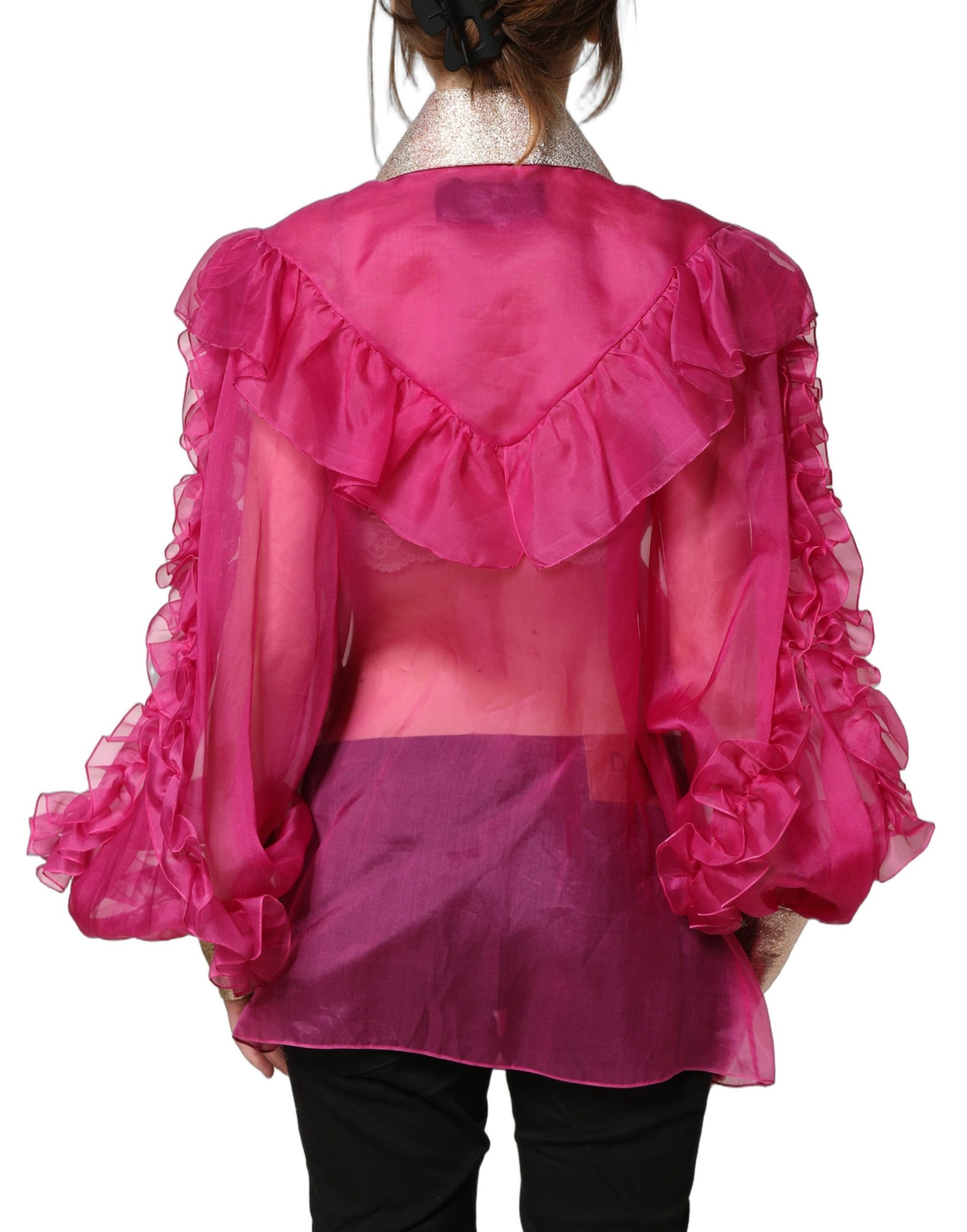 Dolce & Gabbana Fuchsia Sheer Chiffon Buttoned Blouse Top | Regal Royce