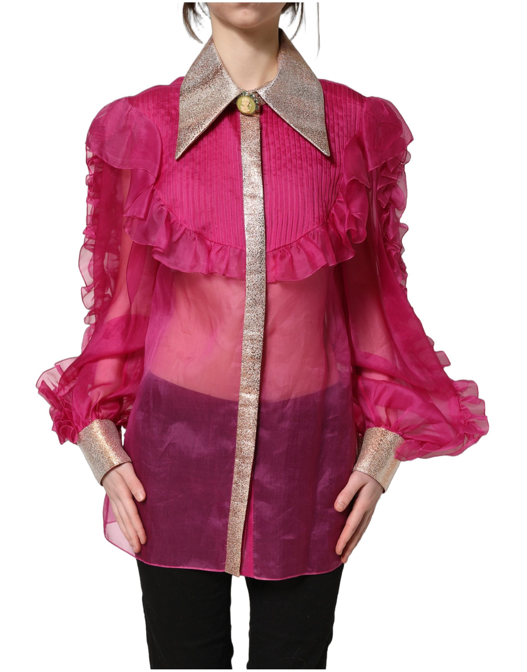 Dolce & Gabbana Fuchsia Sheer Chiffon Buttoned Blouse Top | Regal Royce
