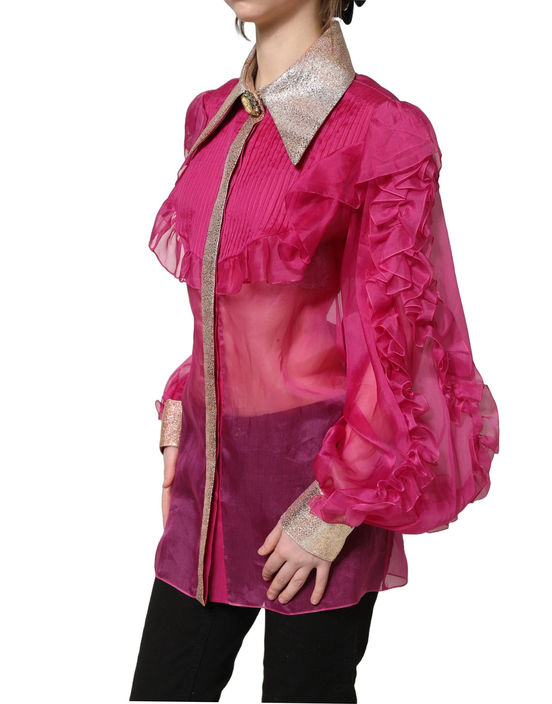 Dolce & Gabbana Fuchsia Sheer Chiffon Buttoned Blouse Top | Regal Royce
