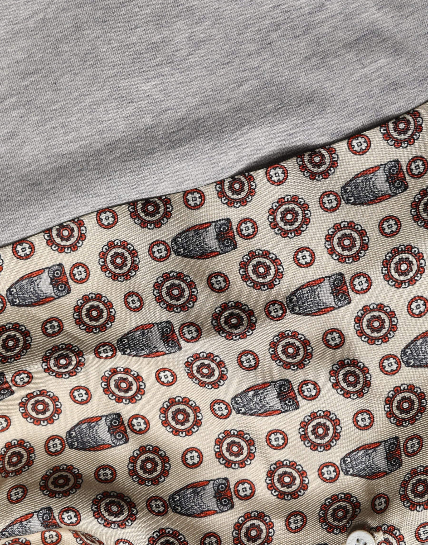Dolce & Gabbana Gray Cotton V-neck Owl Silk Scarf Top T-shirt | Regal Royce