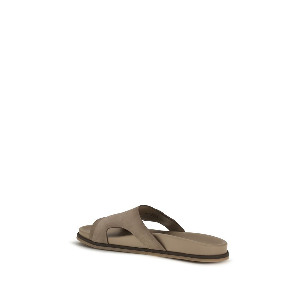 Santoni Beige Calf Leather Bos Taurus Flat Sandals | Regal Royce