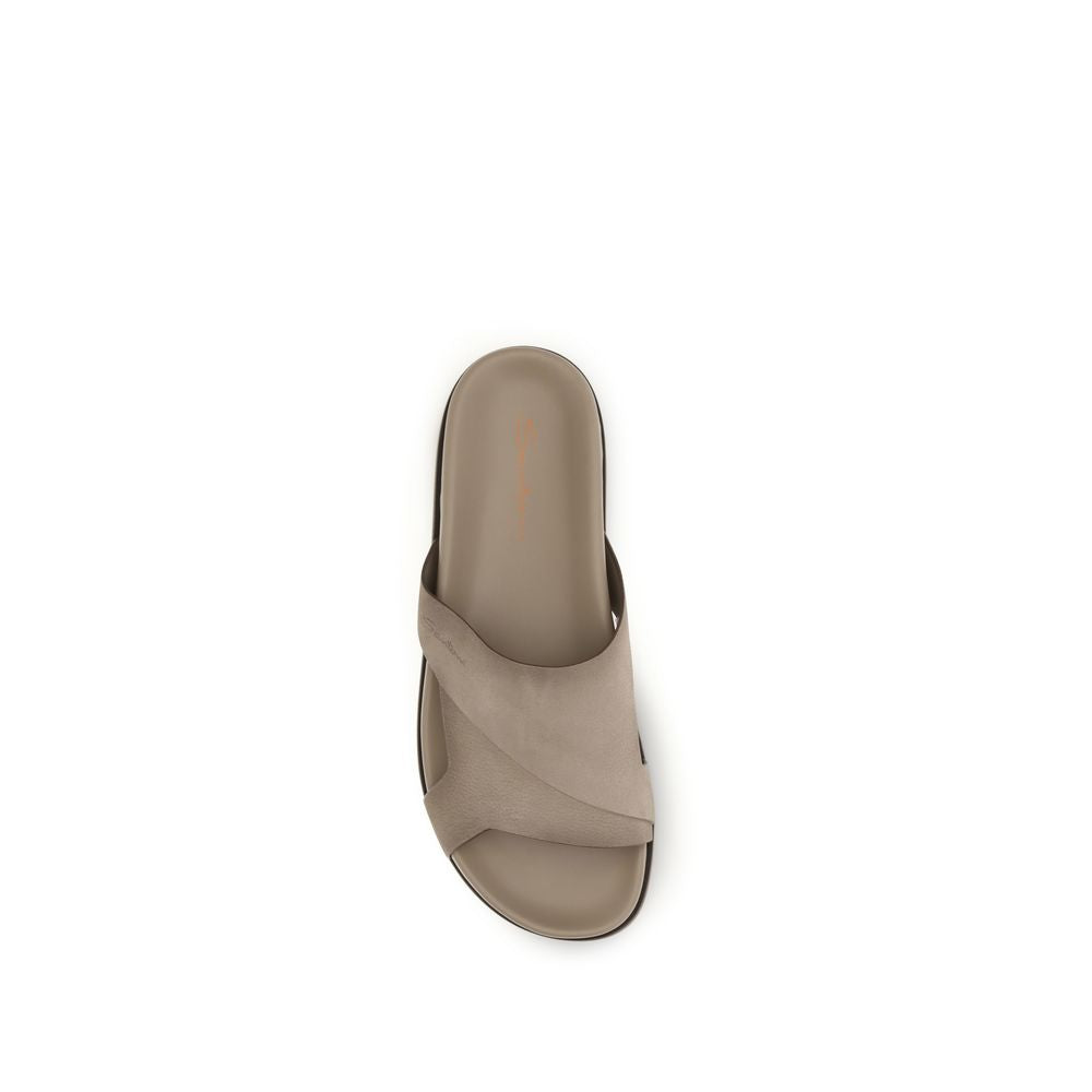 Santoni Beige Calf Leather Bos Taurus Flat Sandals | Regal Royce