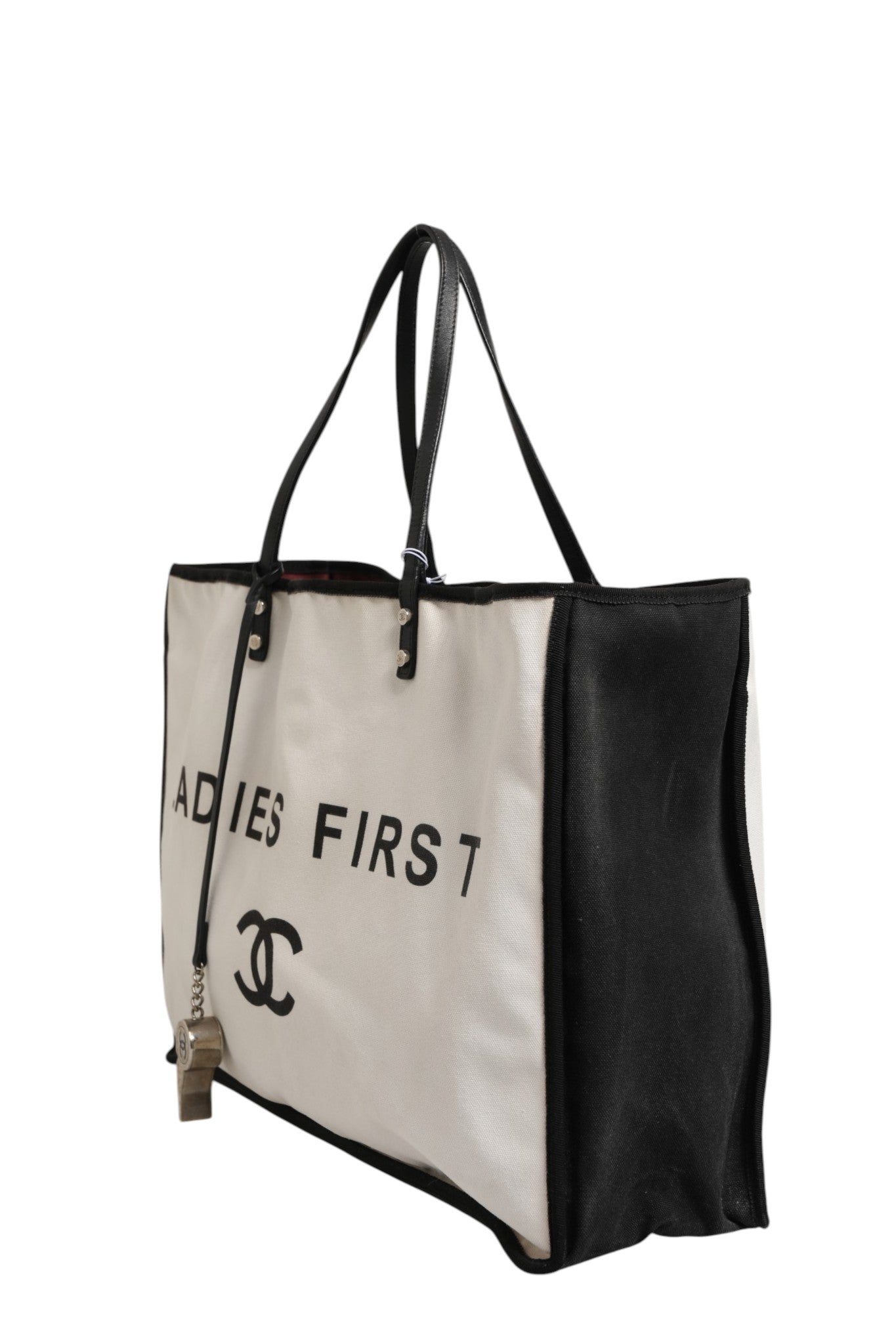 Chanel Ladies First White and Black Canvas Shopper Tote Bag | Regal Royce