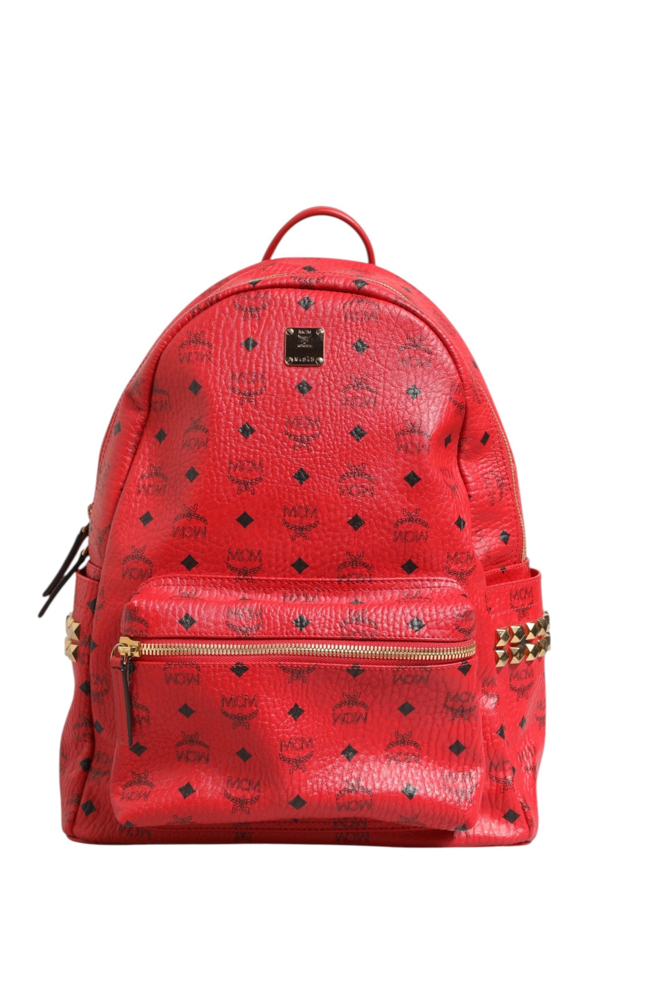 MCM Medium Stark Studded Visetos Backpack - Red | Regal Royce