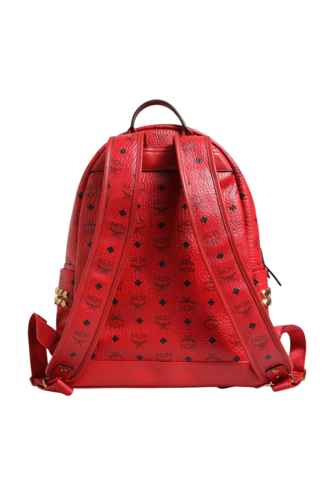 MCM Medium Stark Studded Visetos Backpack - Red | Regal Royce
