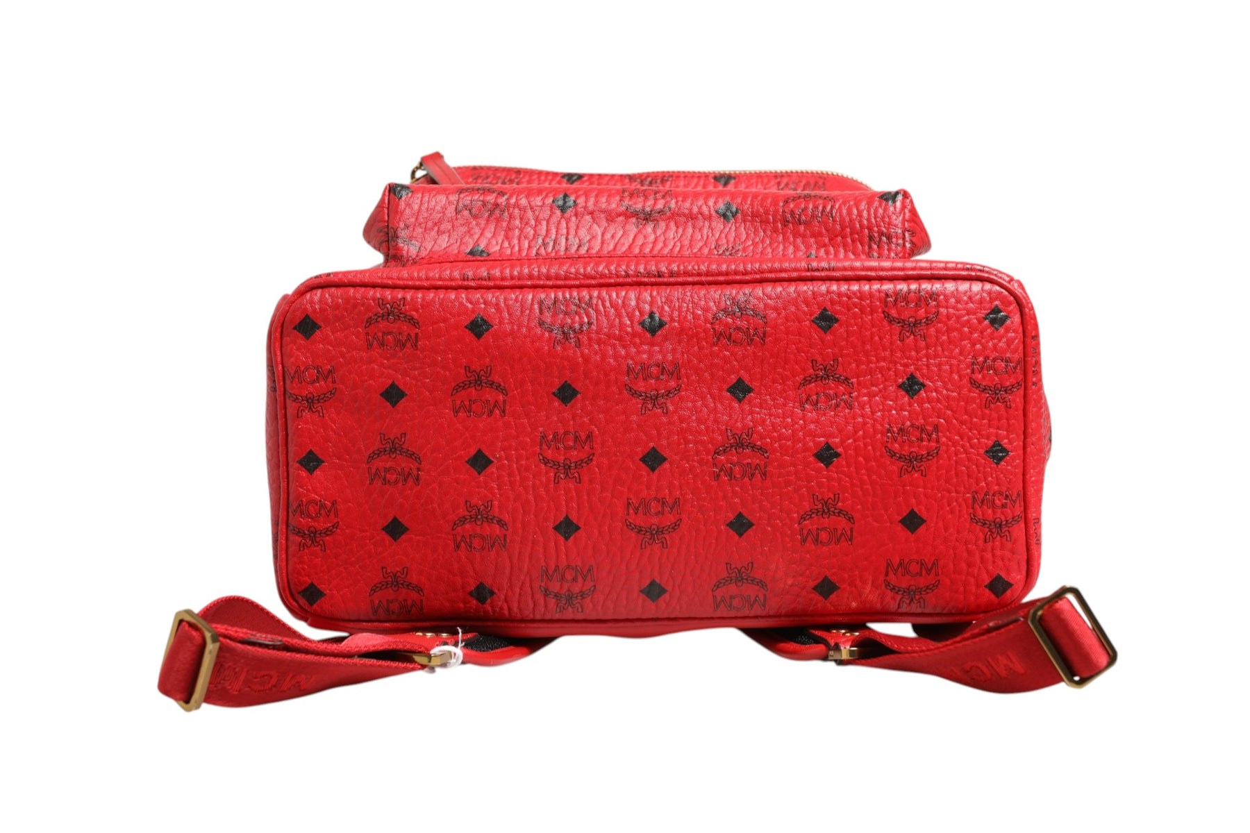MCM Medium Stark Studded Visetos Backpack - Red | Regal Royce
